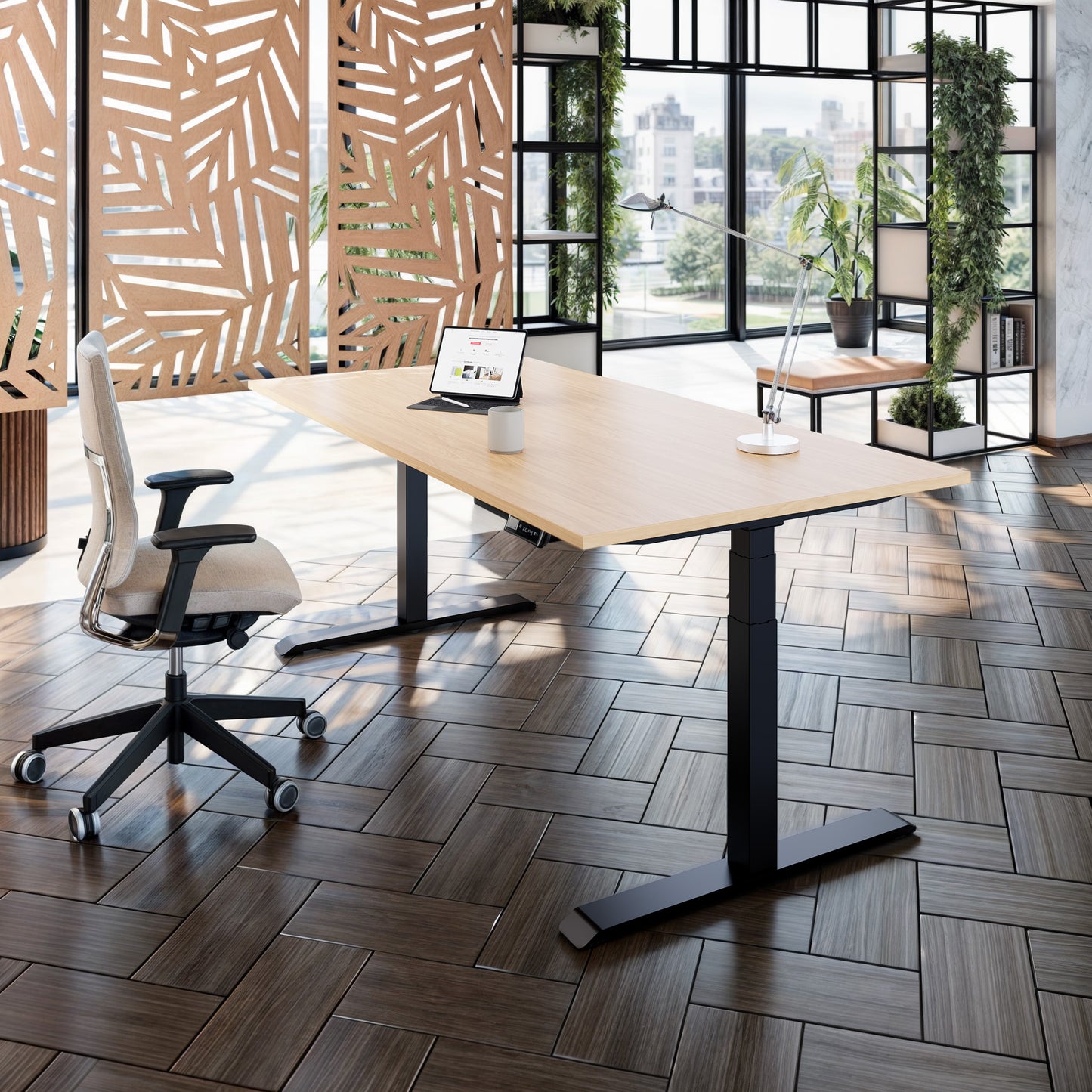 TELDRA Pro, Bureau à 2 moteurs | 1600 - 2000 mm, réglable à la hauteur électrique, chêne en placage en bois réel
