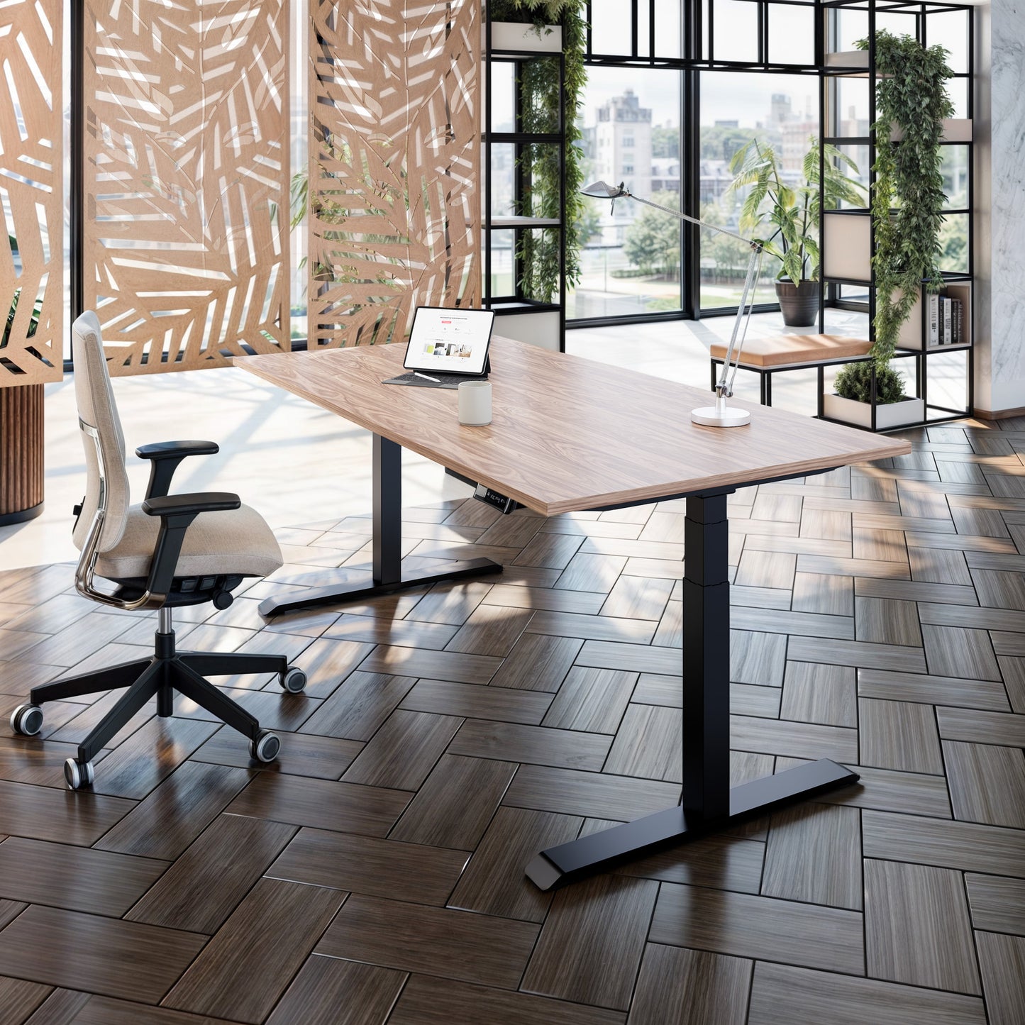 TELDRA Pro, Desk a 2 motori | 1600 - 2000 mm, regolabile in altezza elettricamente, vera fila di legno in legno
