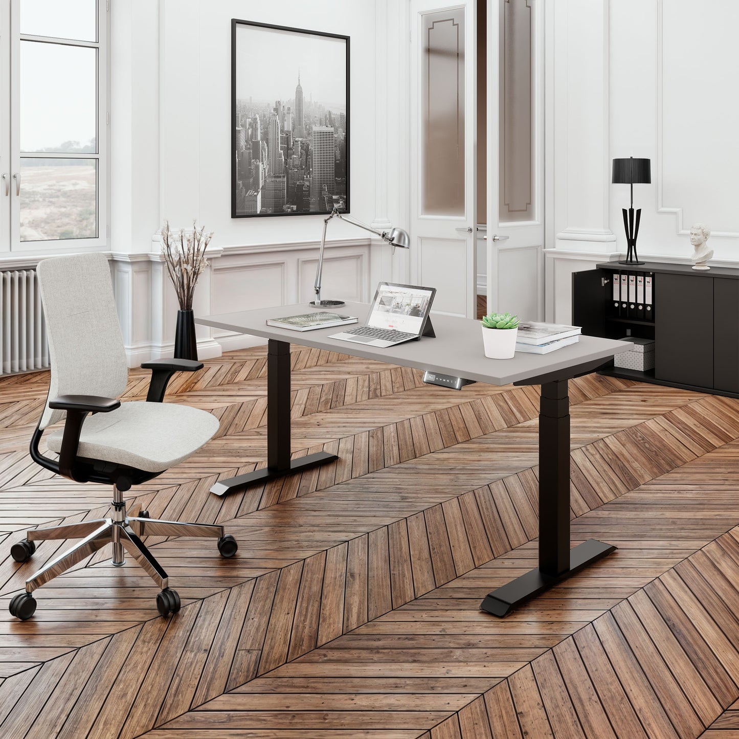 TELDRA Pro, 2-Motoren-Schreibtisch | 1600 - 2000 mm, elektrisch höhenverstellbar, Linoleum Pebble