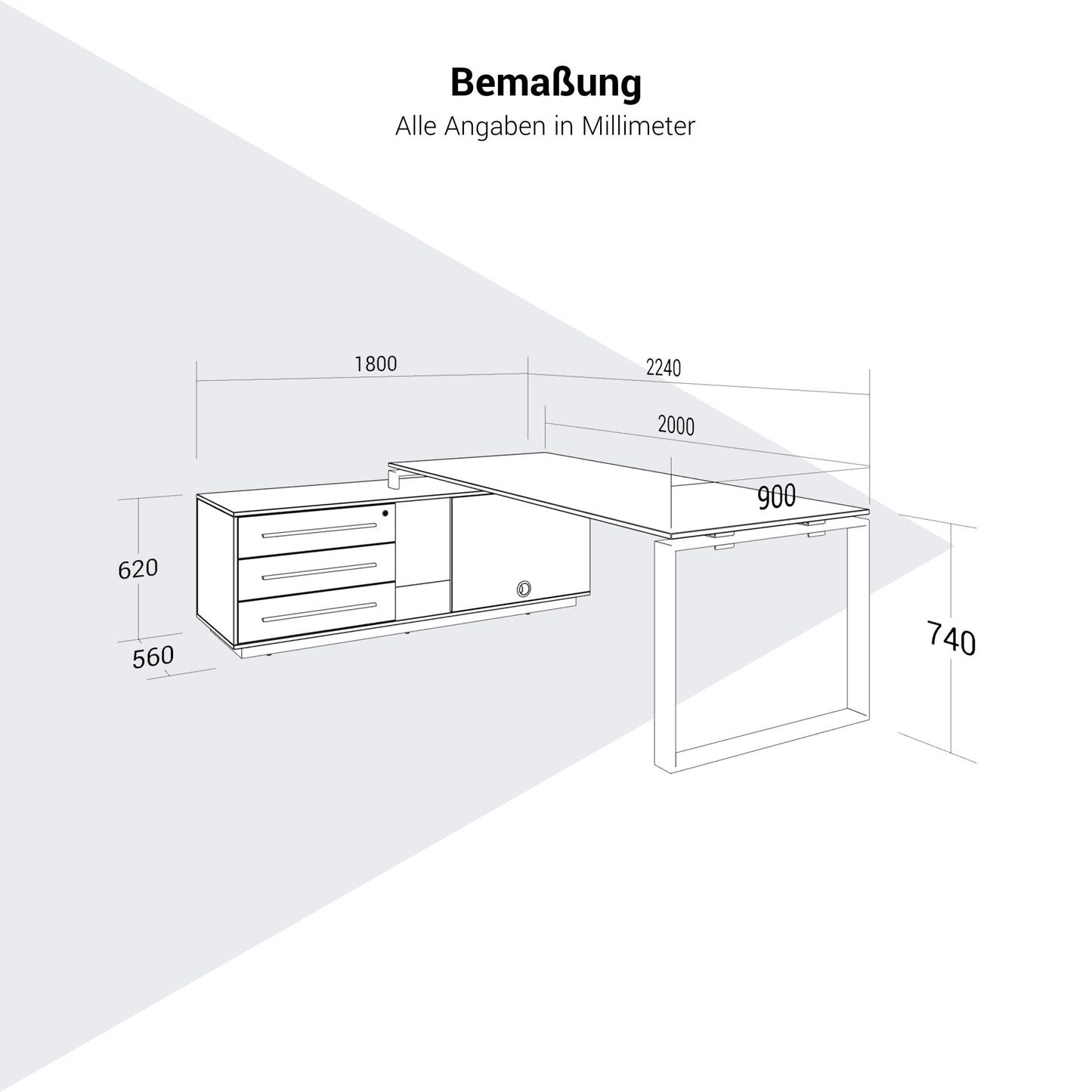 ART Chief description | 2240 x 1800 mm, integrated lowboard, dark gray