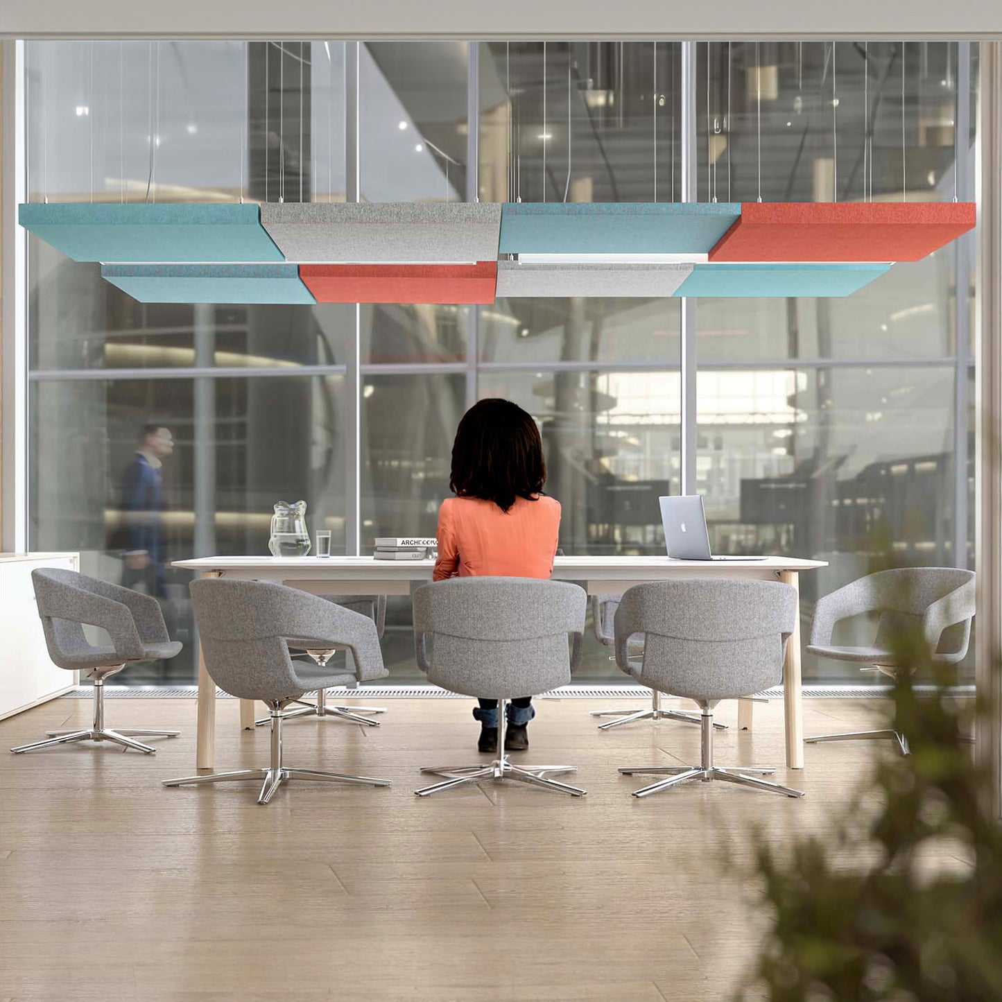 MODUS Akustik-Deckensegel | Vertikal, Komplettsystem, Wollbezug VELITO - Grün / Grau