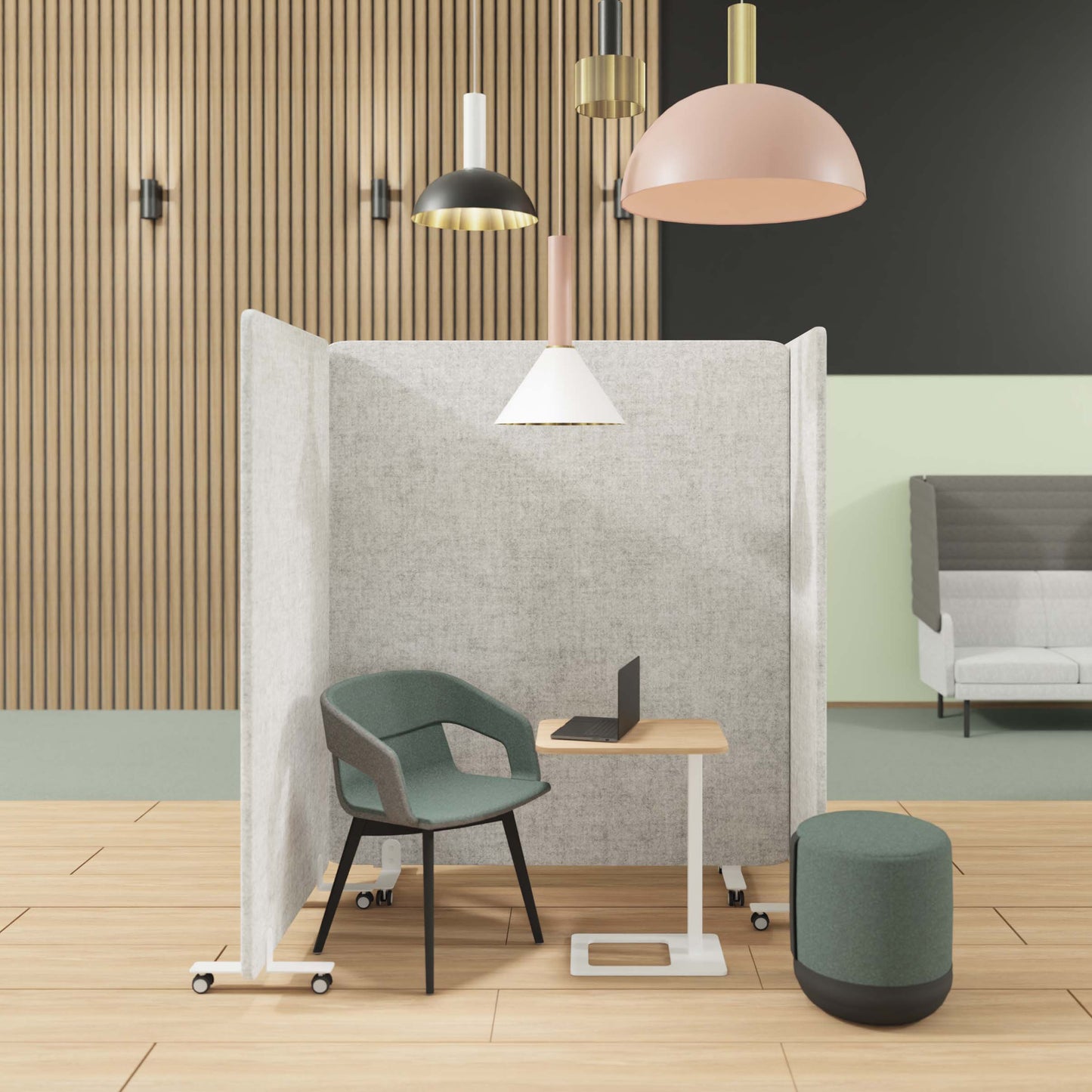 Cloison acoustique STANLY | Absorbant acoustique, revêtement en laine VELITO - Gris clair chiné