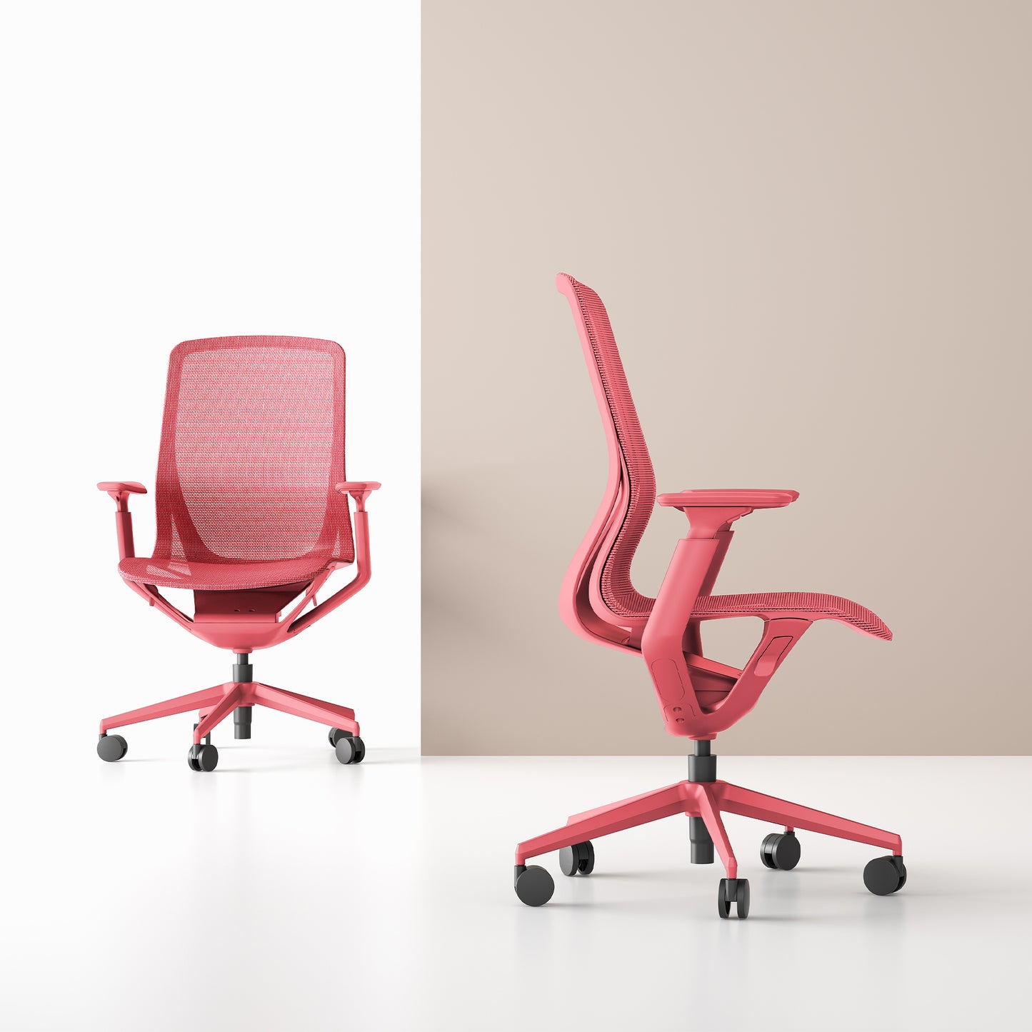 Bloom office swivel chair | 3D armrests, headrest, coral