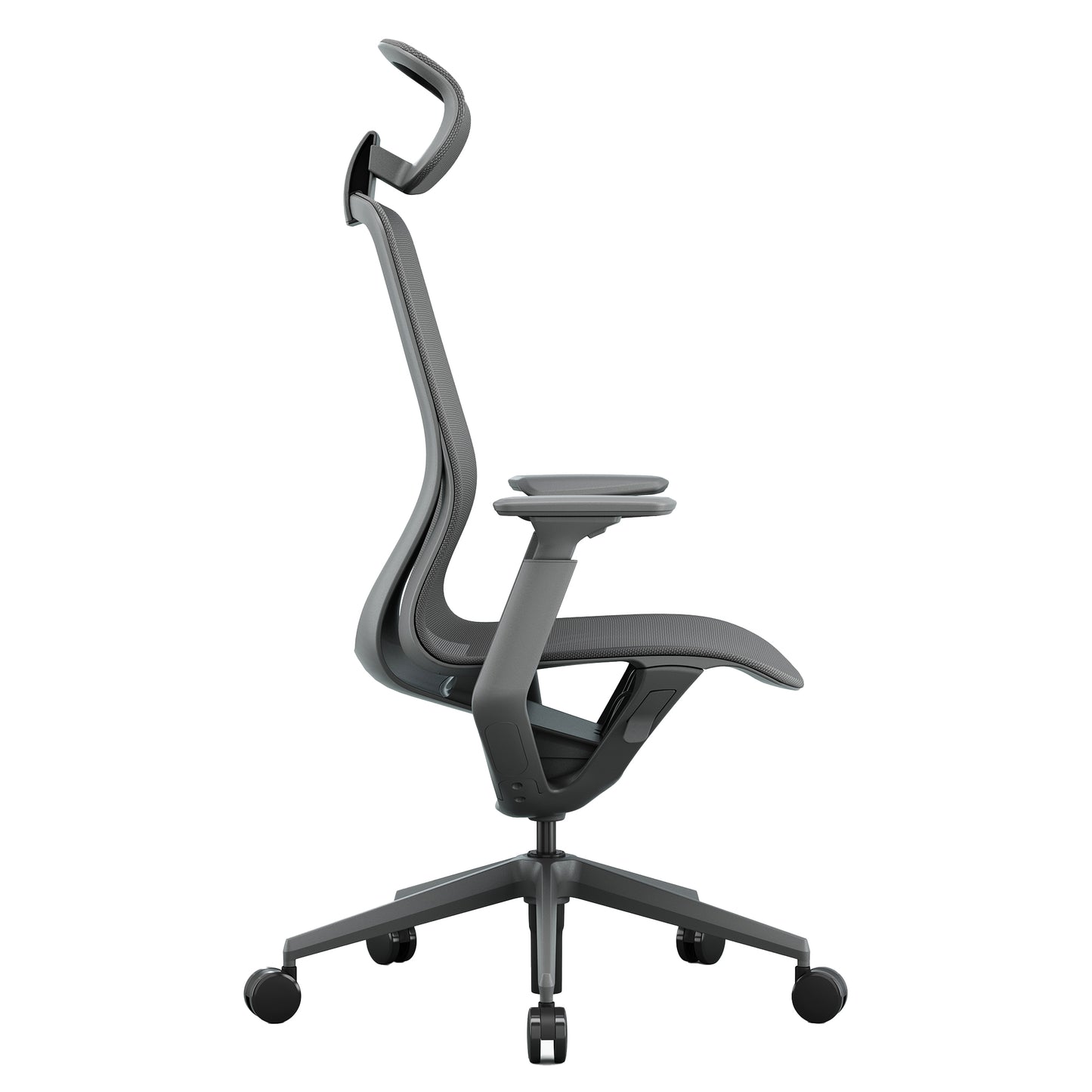 BLOOM Bürodrehstuhl | 3D-Armlehnen, Kopfstütze, Grau