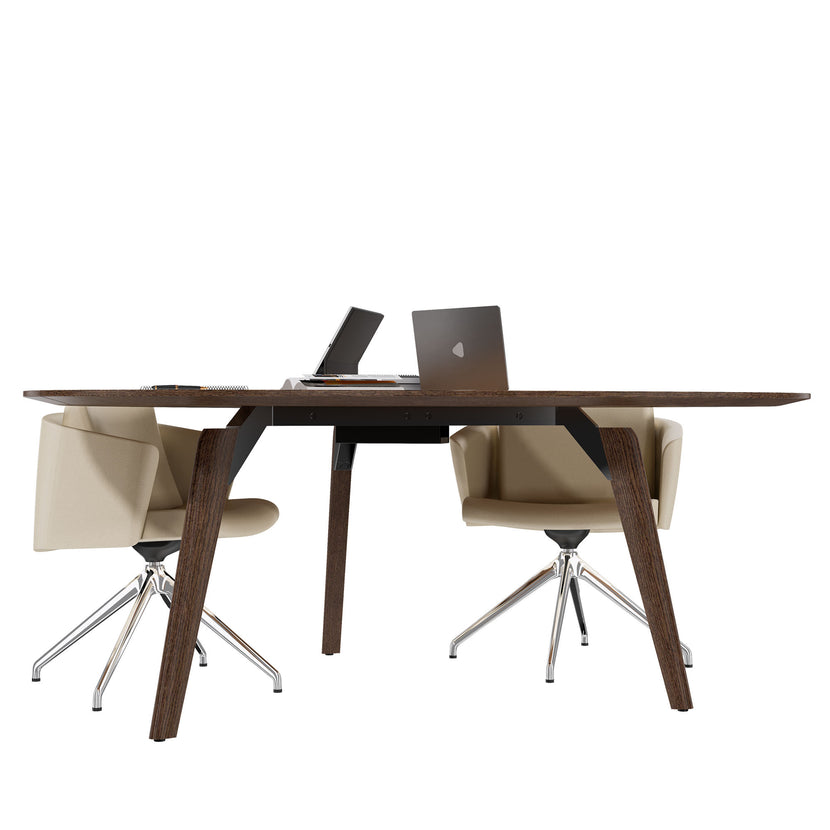 BRALCO RAIL meeting table | Triangular, 1794 x 1716 mm (6 people), real wood, tobacco oak
