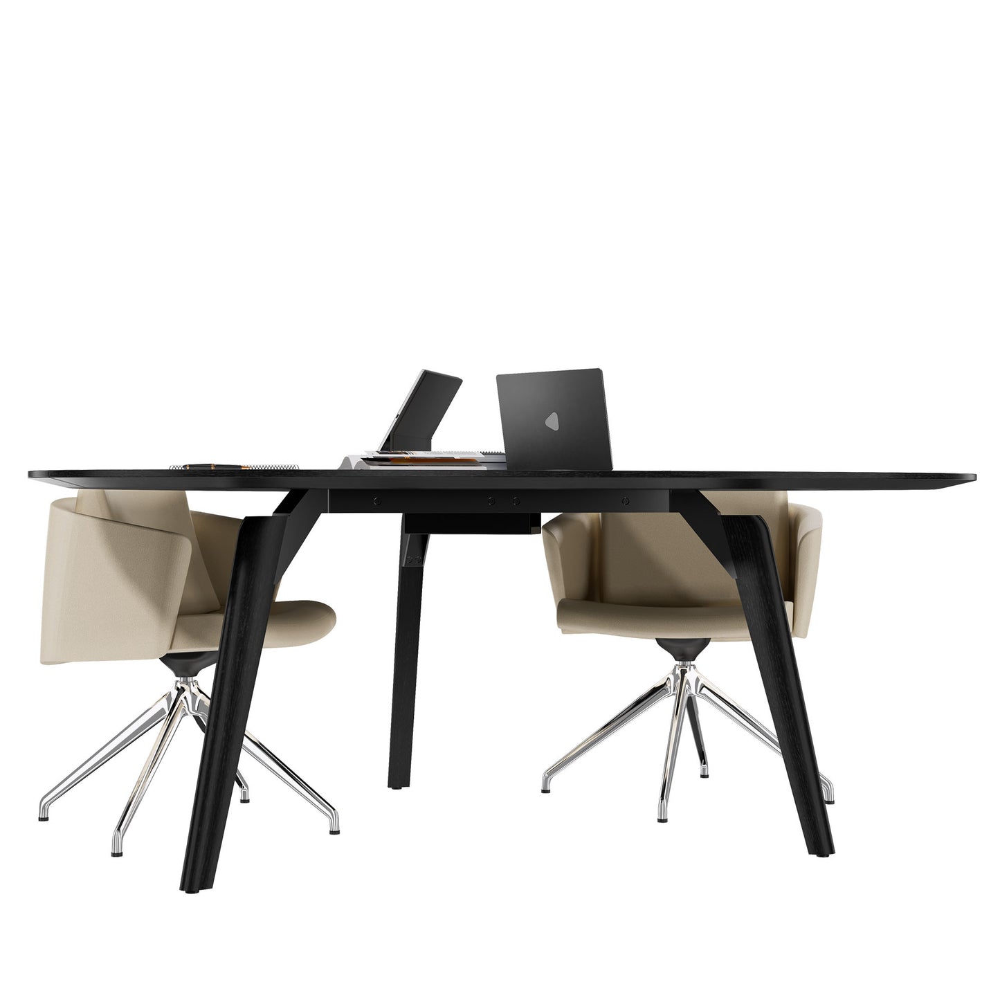 BRALCO RAIL meeting table | Triangular, 1794 x 1716 mm (6 people), real wood, black oak