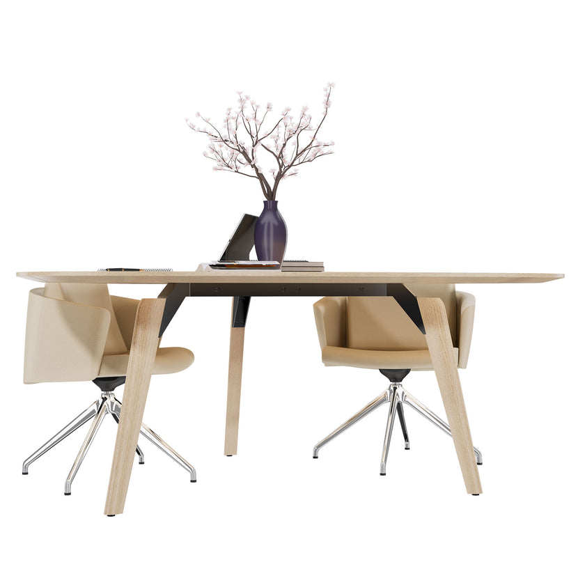 BRALCO RAIL meeting table | Triangular, 1794 x 1716 mm (6 people), real wood, natural oak