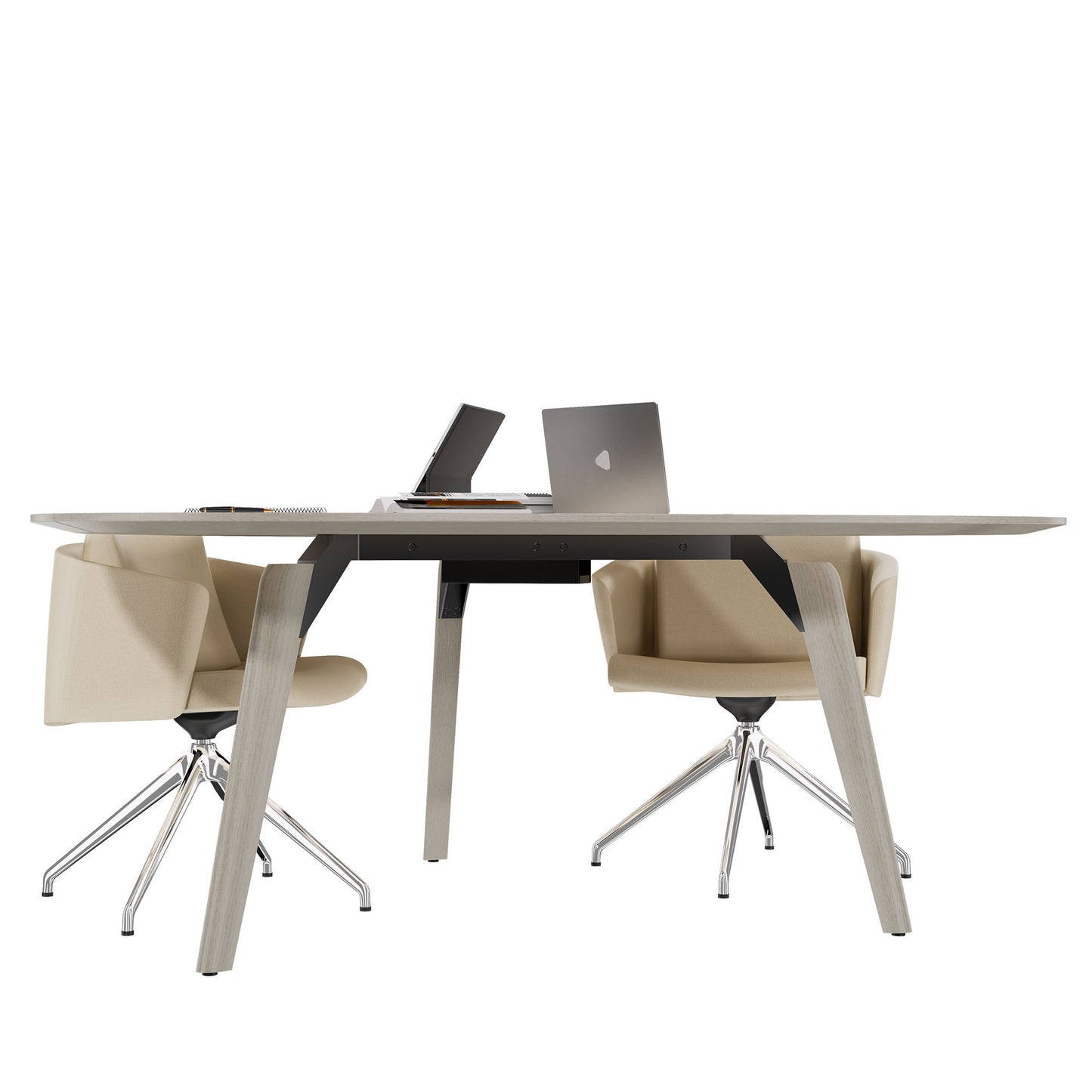 BRALCO RAIL meeting table | Triangular, 1794 x 1716 mm (6 people), real wood, light gray oak