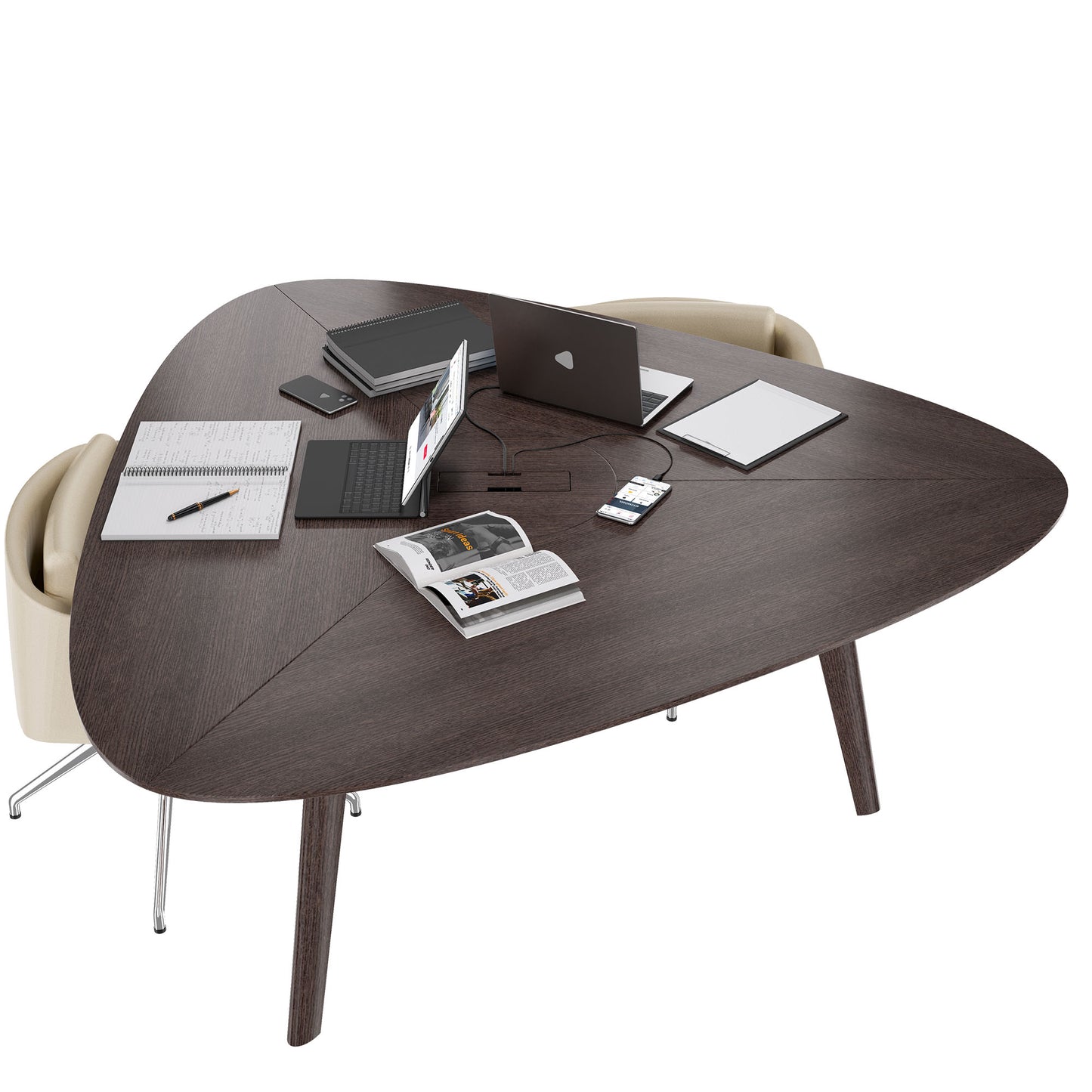 BRALCO RAIL meeting table | Triangular, 1794 x 1716 mm (6 people), real wood, carbon oak