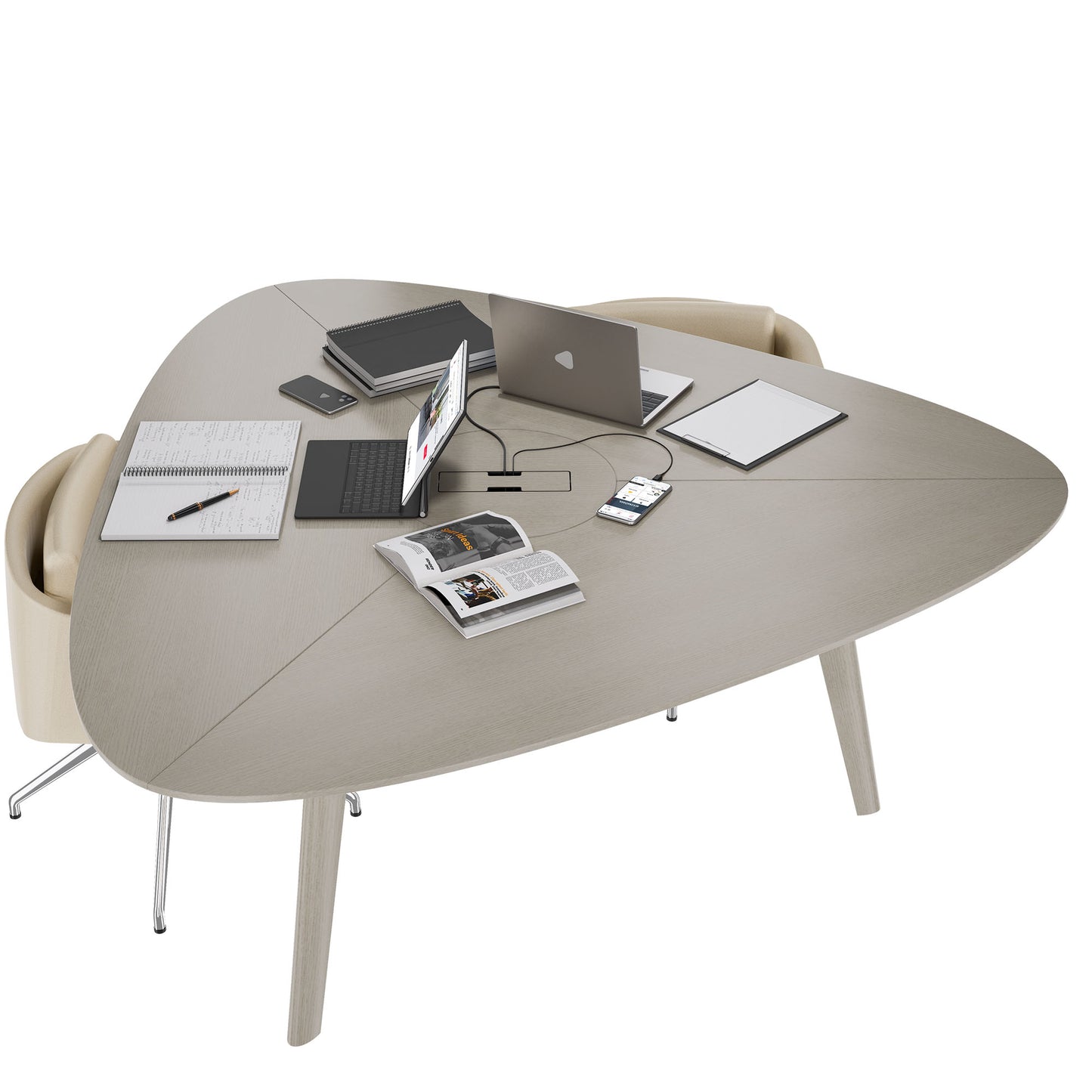 BRALCO RAIL meeting table | Triangular, 1794 x 1716 mm (6 people), real wood, light gray oak