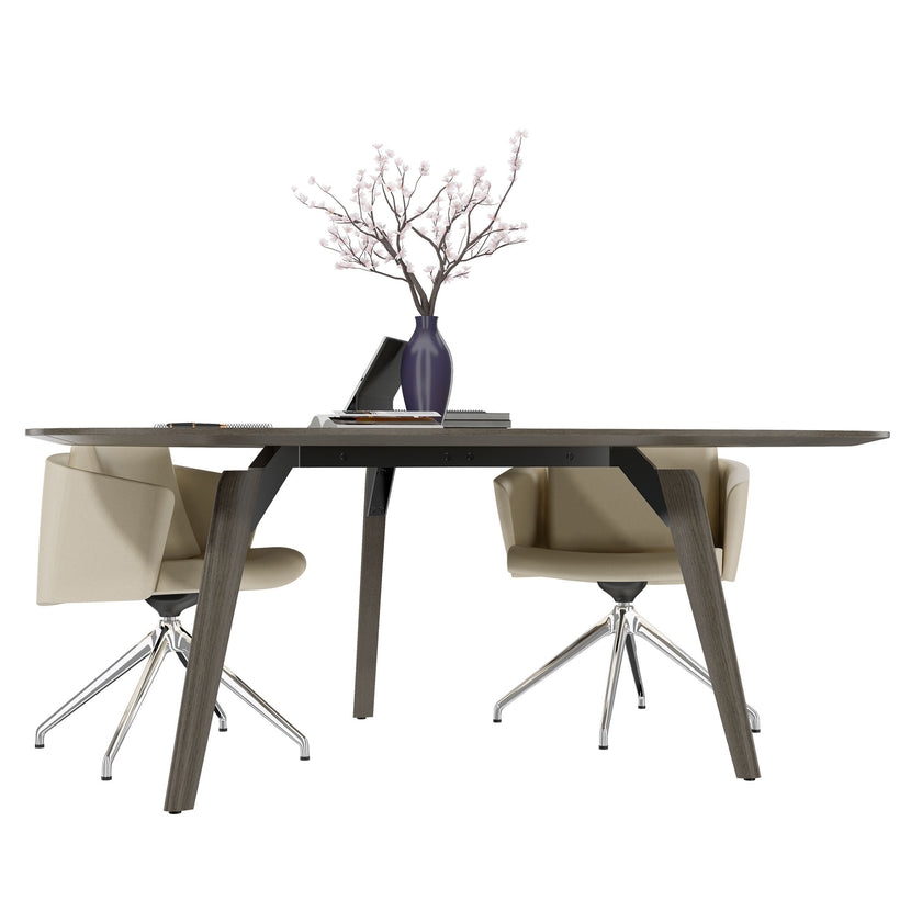 BRALCO RAIL meeting table | Triangular, 1794 x 1716 mm (6 people), real wood, dark gray oak