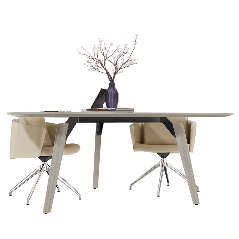 BRALCO RAIL meeting table | Triangular, 1794 x 1716 mm (6 people), real wood, light gray oak