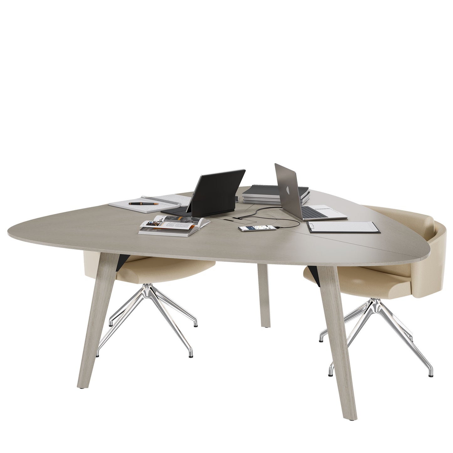 BRALCO RAIL meeting table | Triangular, 1794 x 1716 mm (6 people), real wood, light gray oak