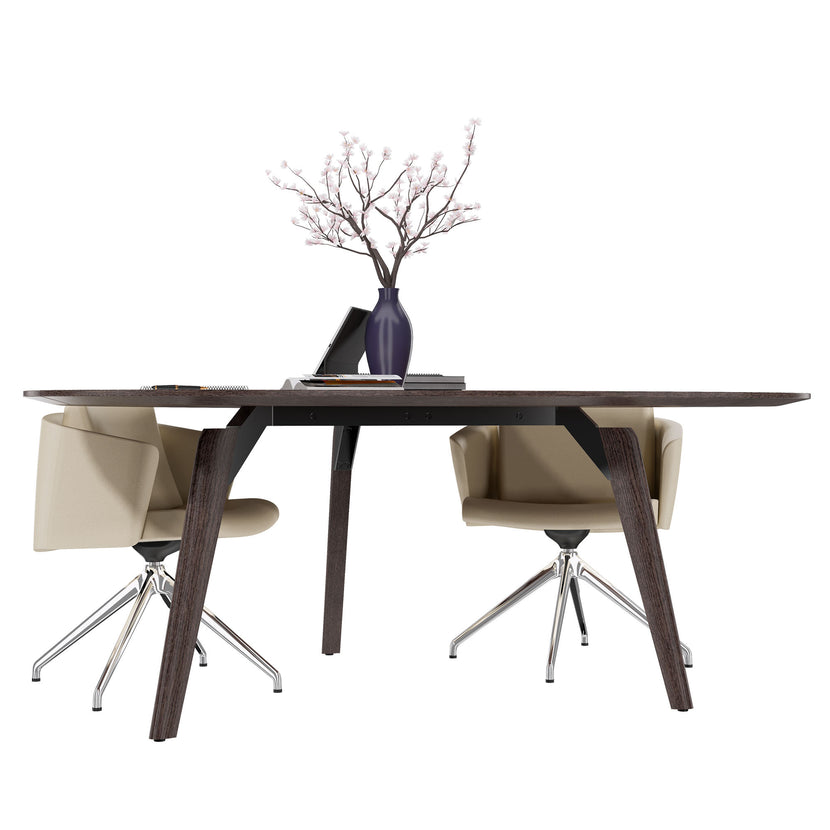 BRALCO RAIL meeting table | Triangular, 1794 x 1716 mm (6 people), real wood, carbon oak