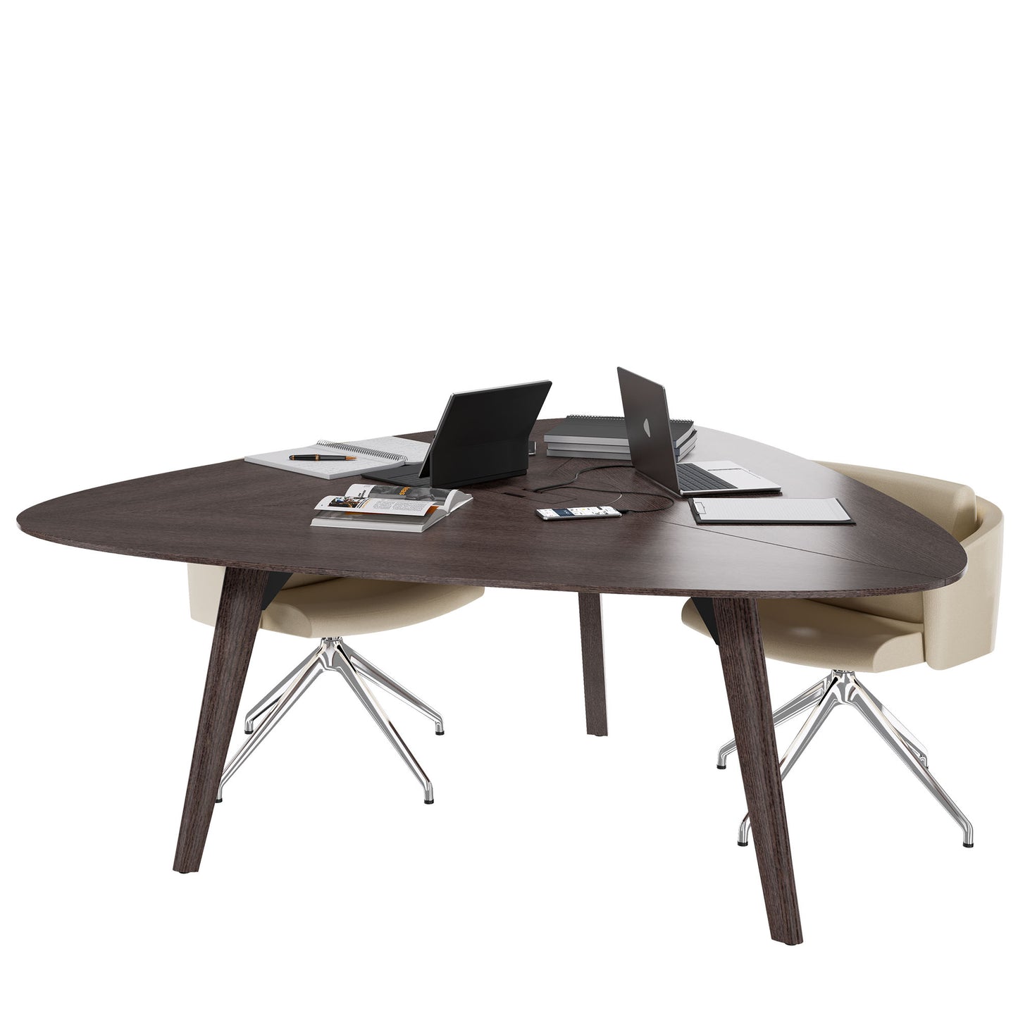 BRALCO RAIL meeting table | Triangular, 1794 x 1716 mm (6 people), real wood, carbon oak