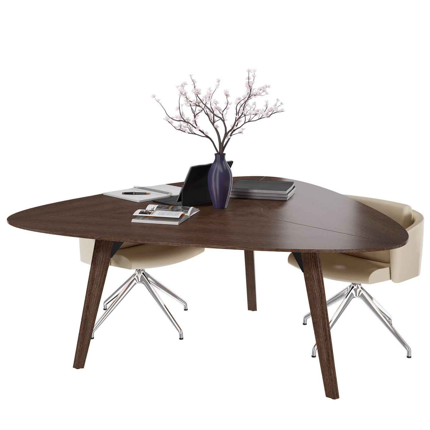 BRALCO RAIL meeting table | Triangular, 1794 x 1716 mm (6 people), real wood, tobacco oak