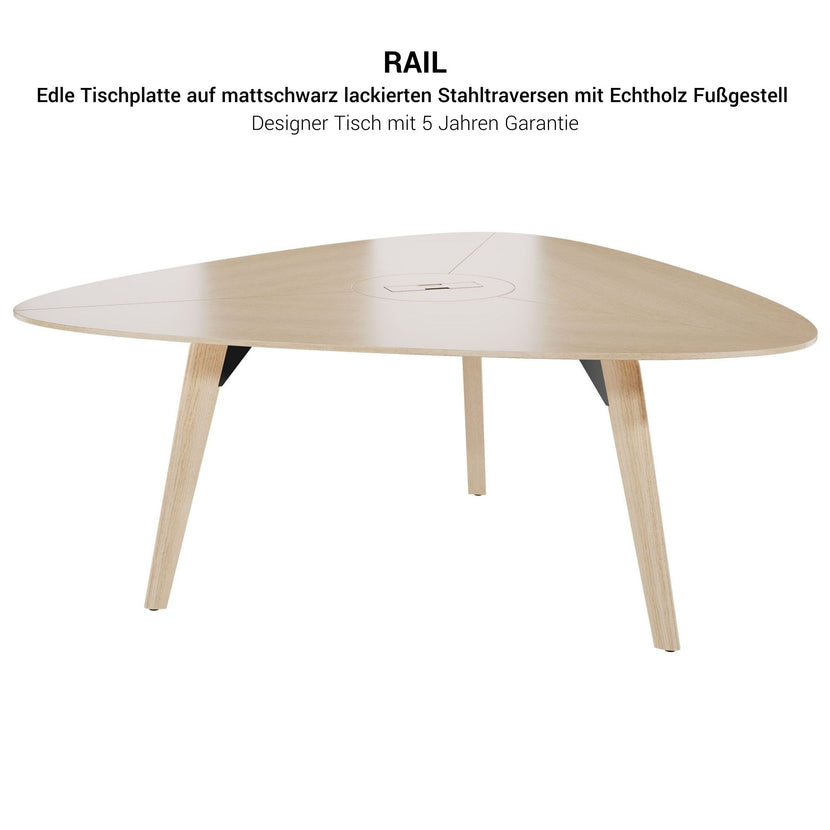 BRALCO RAIL meeting table | Triangular, 1794 x 1716 mm (6 people), real wood, dark gray oak