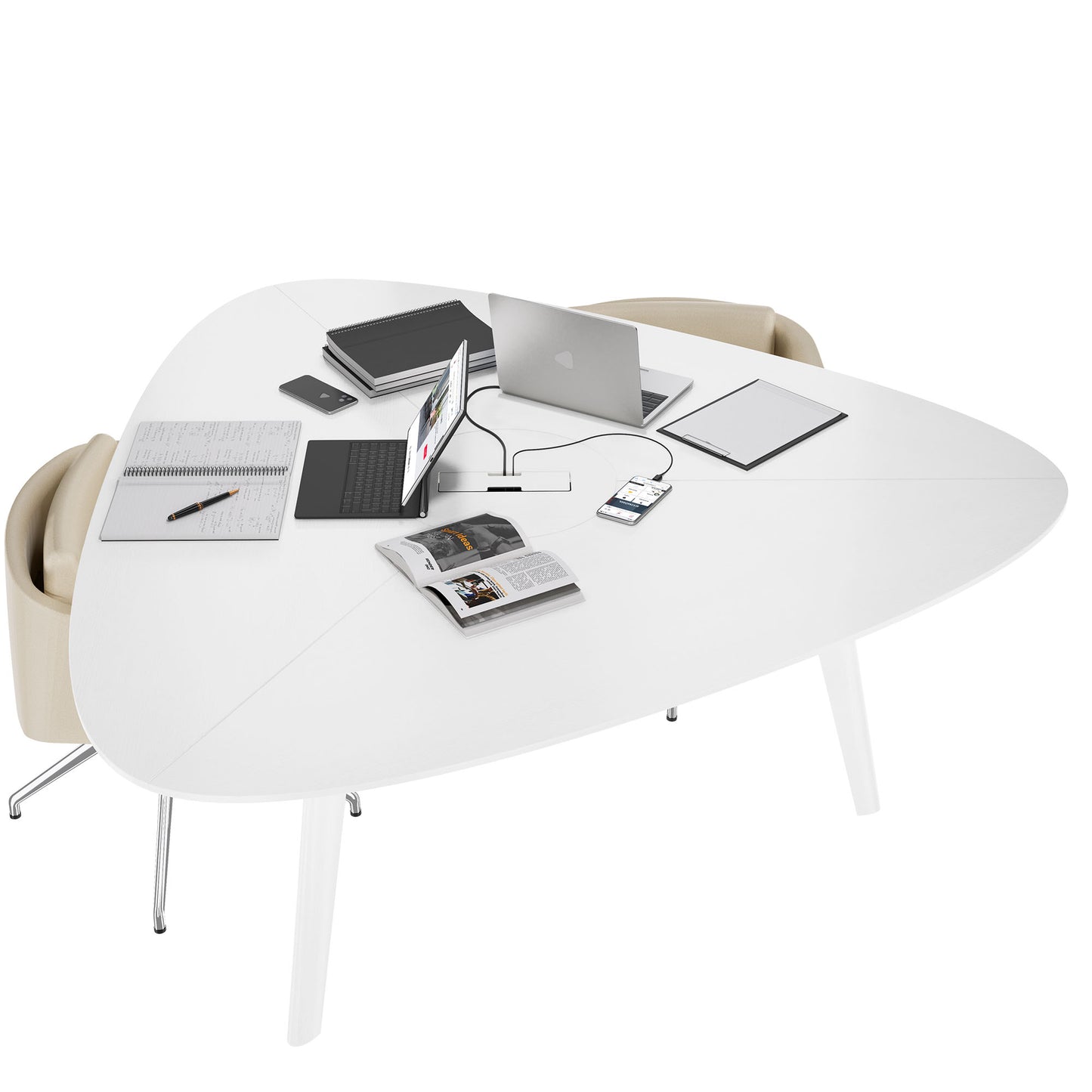 BRALCO RAIL Meeting table | Triangular, 1794 x 1716 mm (6 persons), real wood, white oak