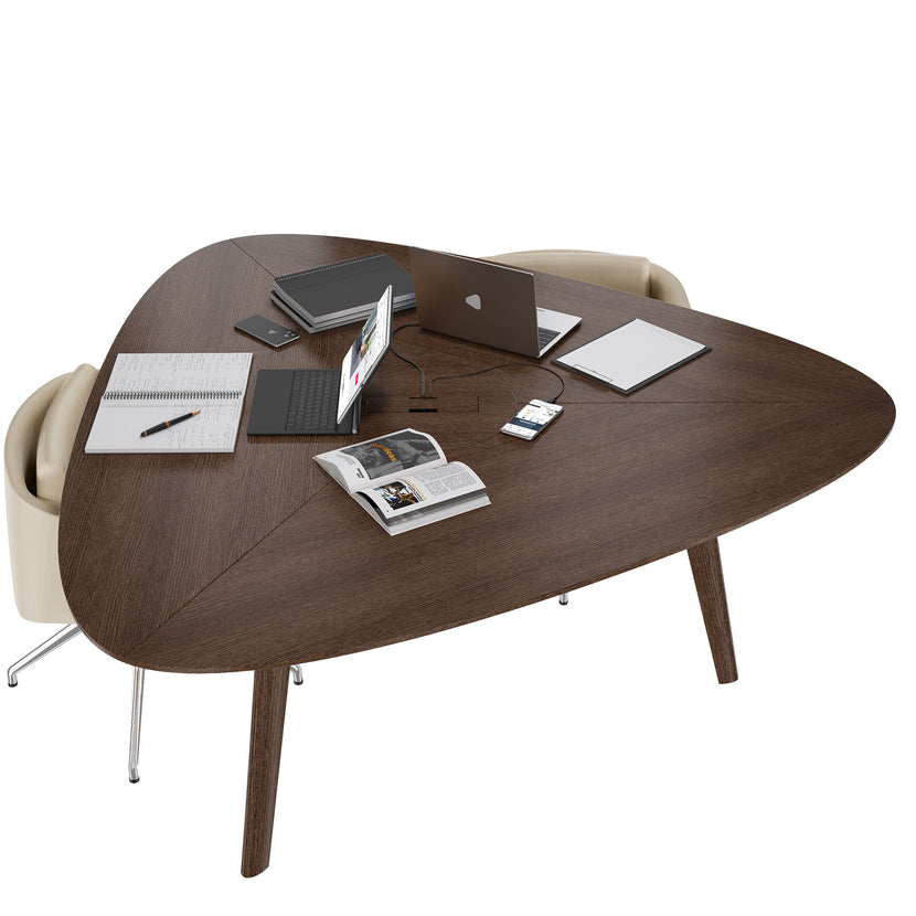 BRALCO RAIL meeting table | Triangular, 1794 x 1716 mm (6 people), real wood, tobacco oak