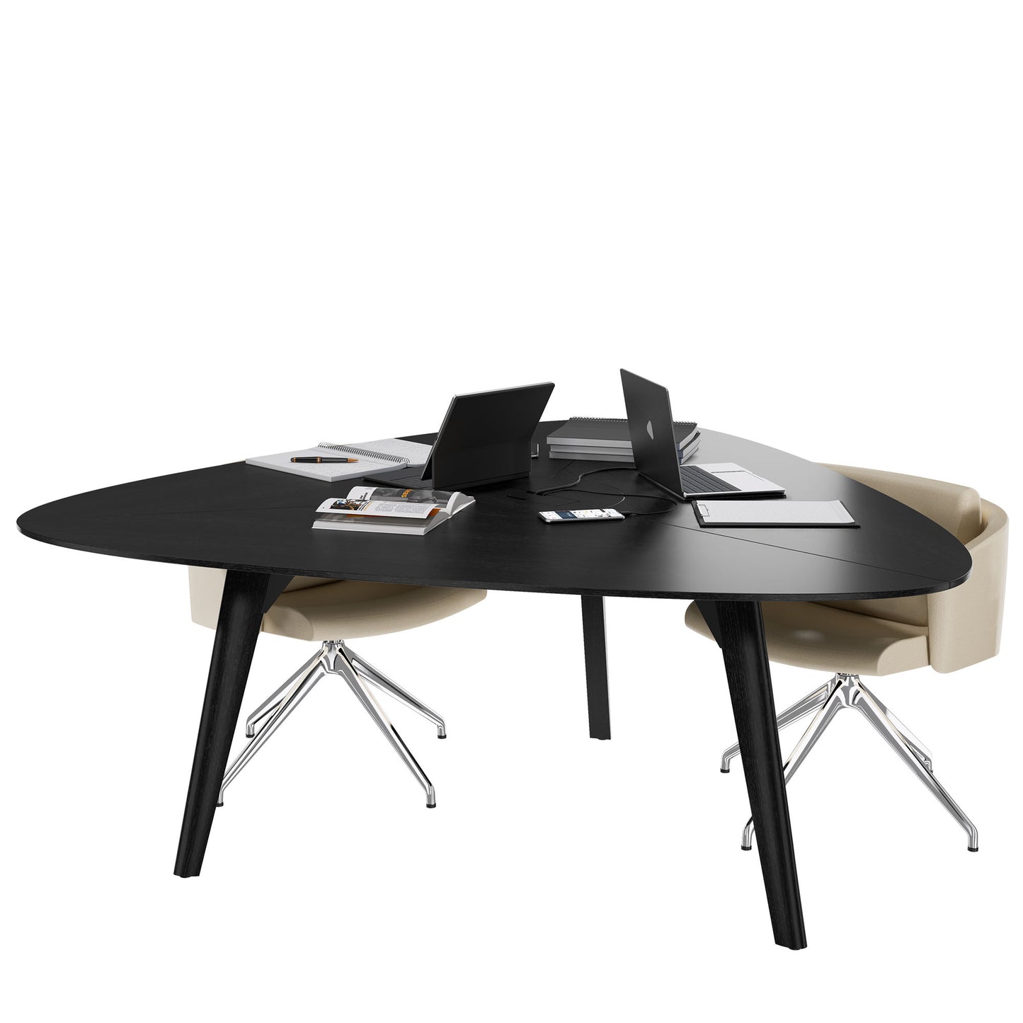 BRALCO RAIL meeting table | Triangular, 1794 x 1716 mm (6 people), real wood, black oak