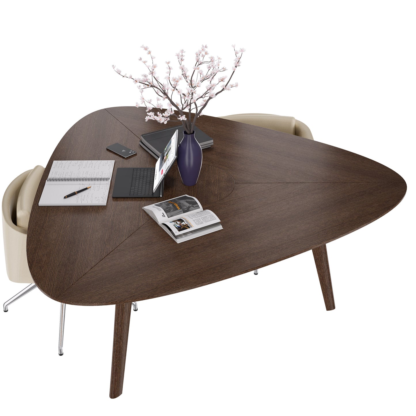 BRALCO RAIL meeting table | Triangular, 1794 x 1716 mm (6 people), real wood, tobacco oak