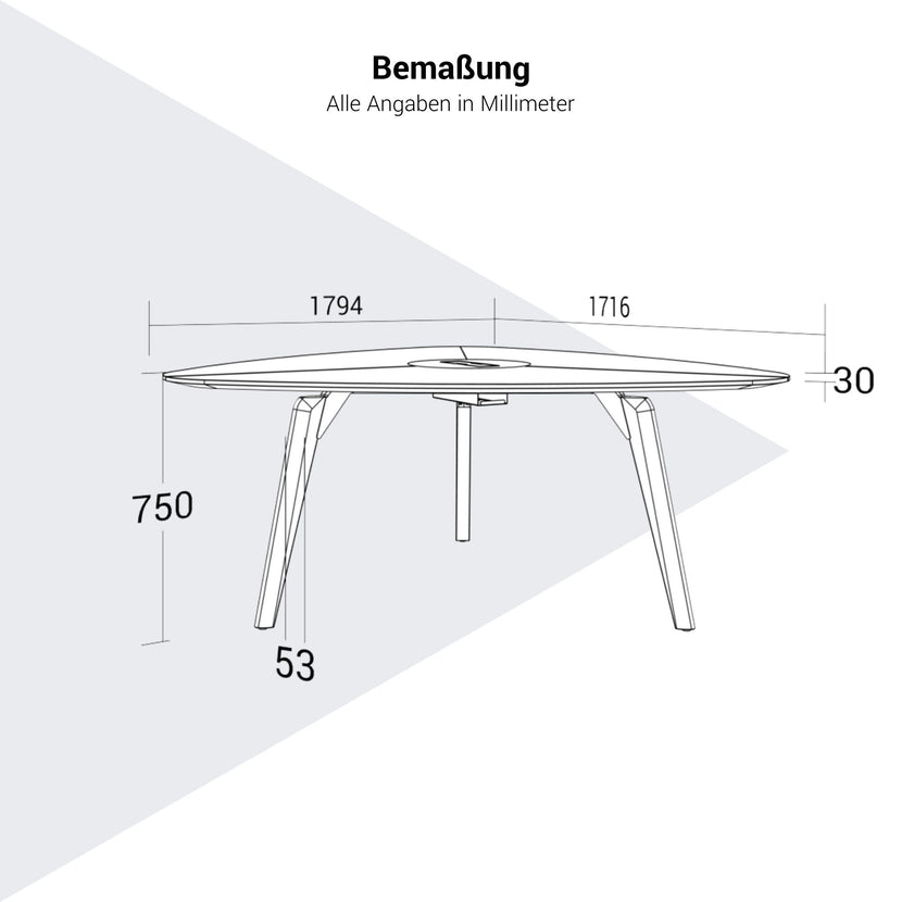 BRALCO RAIL meeting table | Triangular, 1794 x 1716 mm (6 people), real wood, light gray oak