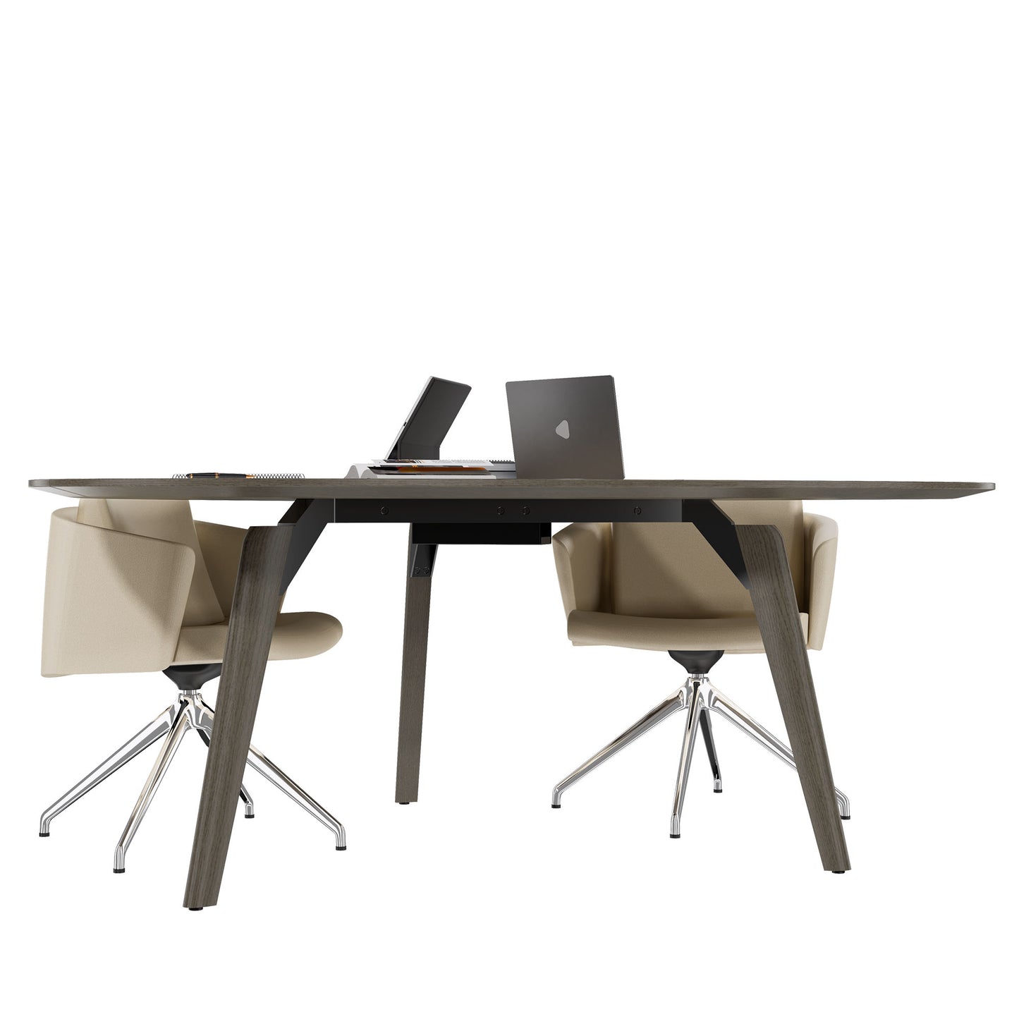 BRALCO RAIL meeting table | Triangular, 1794 x 1716 mm (6 people), real wood, dark gray oak