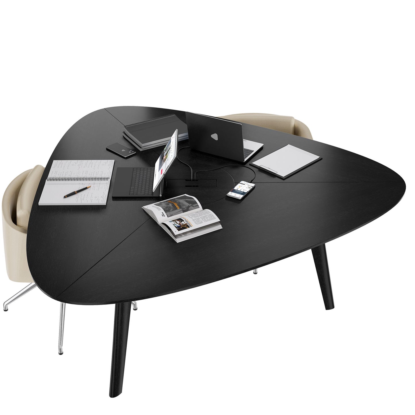 BRALCO RAIL meeting table | Triangular, 1794 x 1716 mm (6 people), real wood, black oak