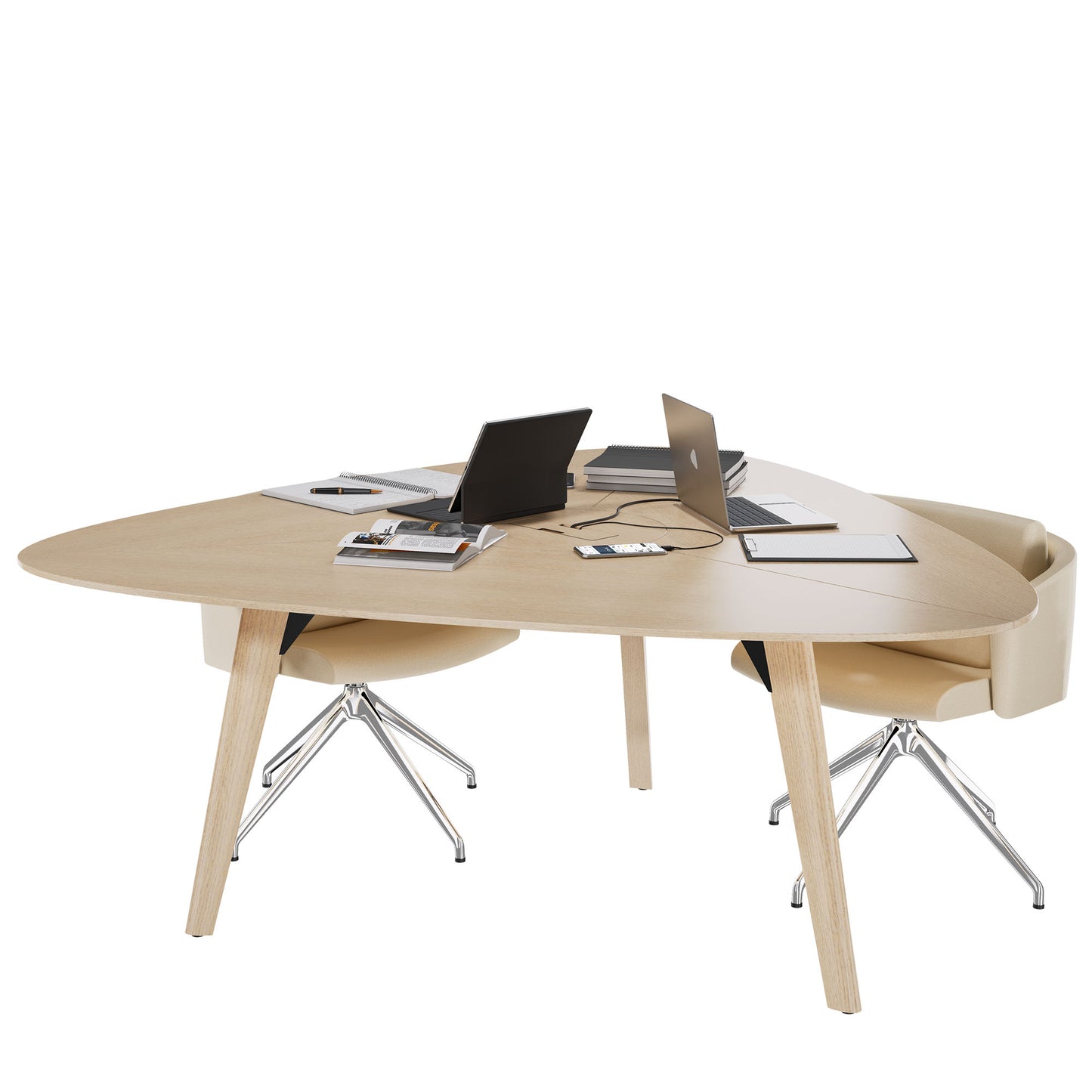 BRALCO RAIL meeting table | Triangular, 1794 x 1716 mm (6 people), real wood, natural oak