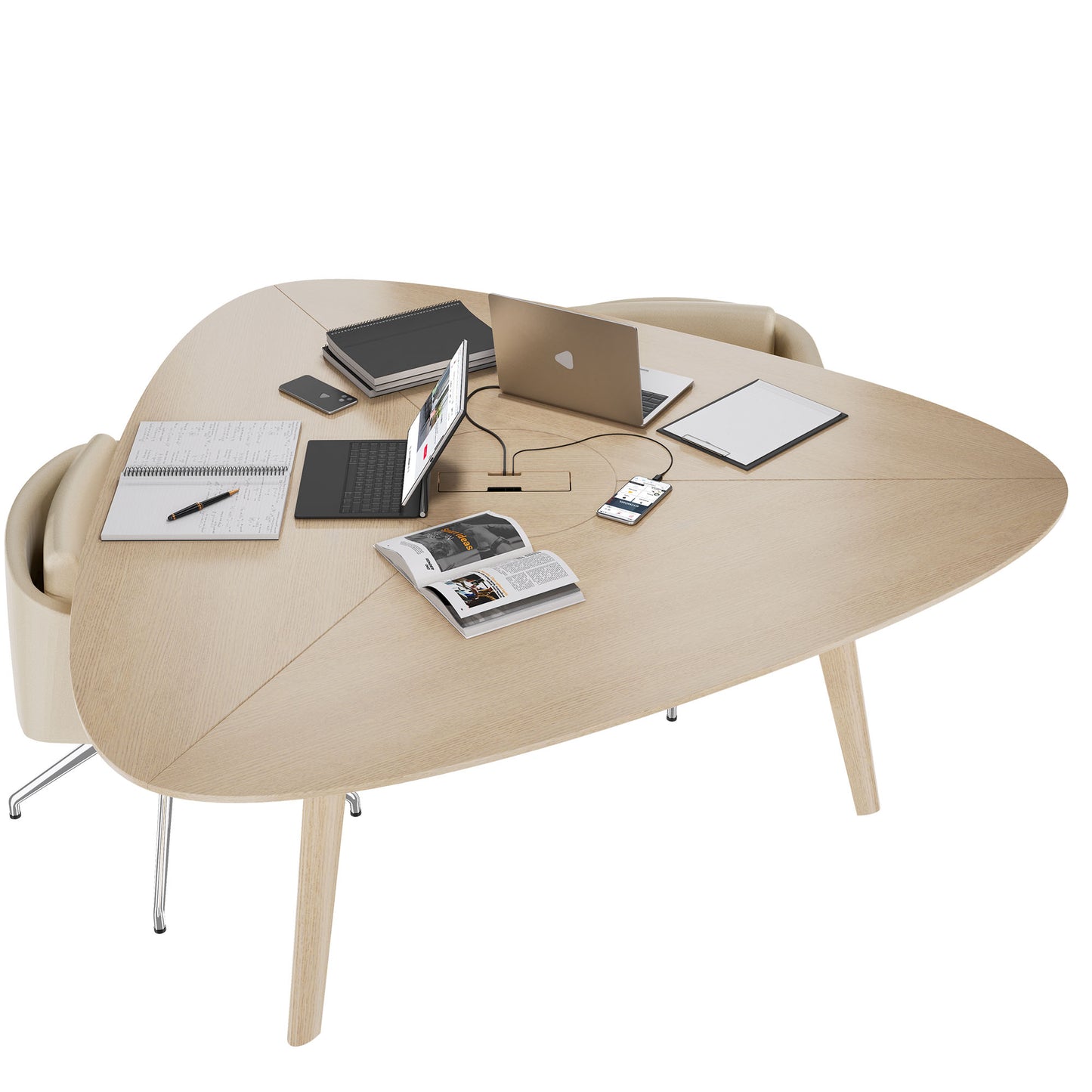 BRALCO RAIL meeting table | Triangular, 1794 x 1716 mm (6 people), real wood, natural oak