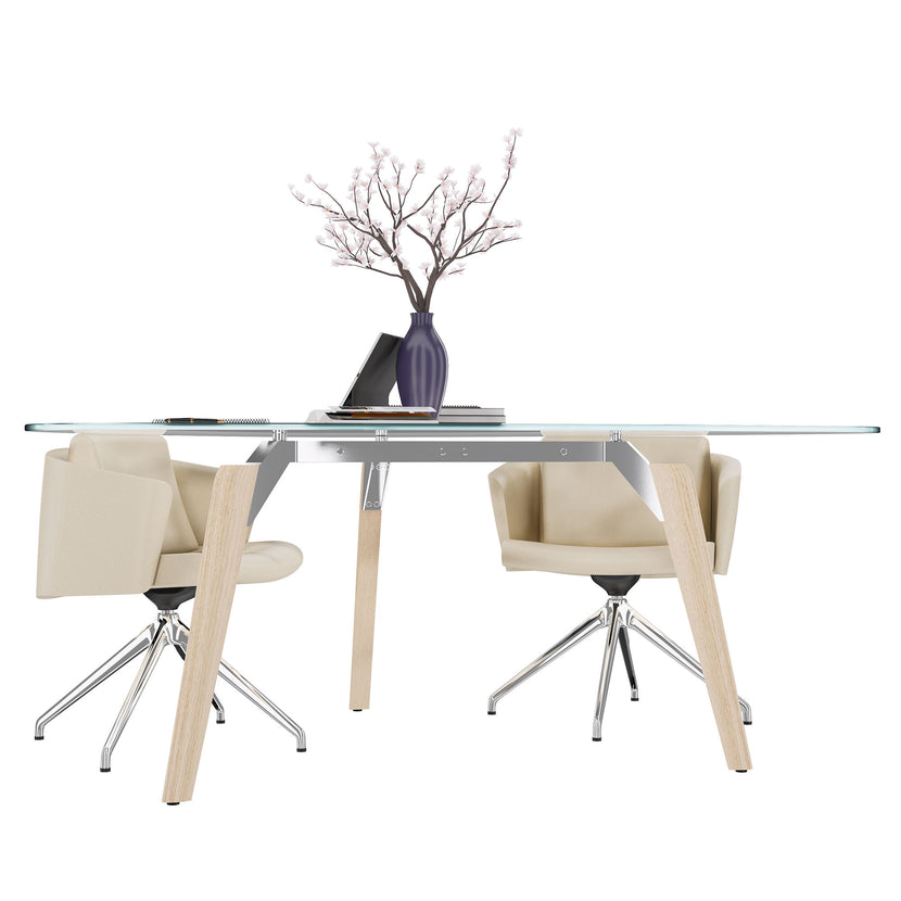 BRALCO RAIL meeting table | Triangular, 1794 x 1716 mm (6 people), glass table top