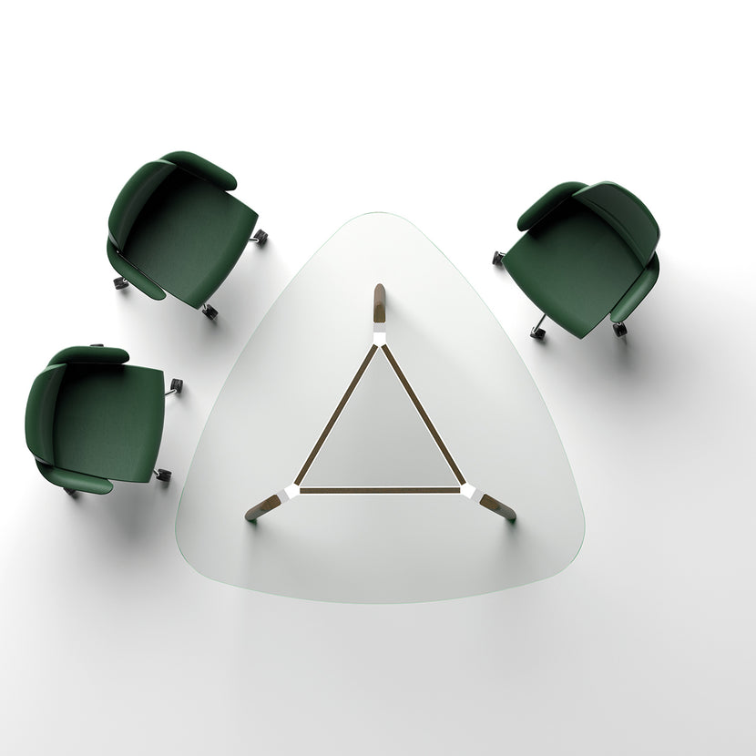 BRALCO RAIL meeting table | Triangular, 1794 x 1716 mm (6 people), gray tinted glass table top