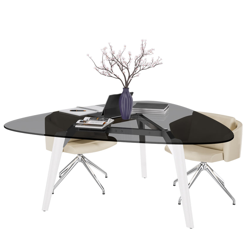 BRALCO RAIL meeting table | Triangular, 1794 x 1716 mm (6 people), gray tinted glass table top