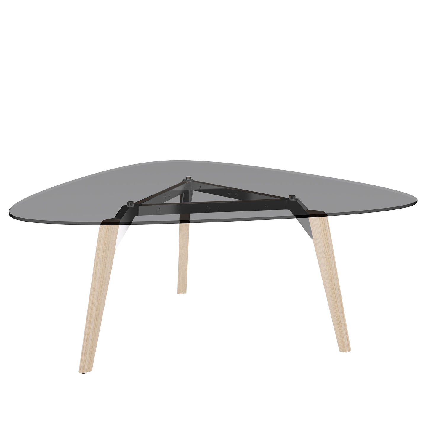 BRALCO RAIL meeting table | Triangular, 1794 x 1716 mm (6 people), gray tinted glass table top