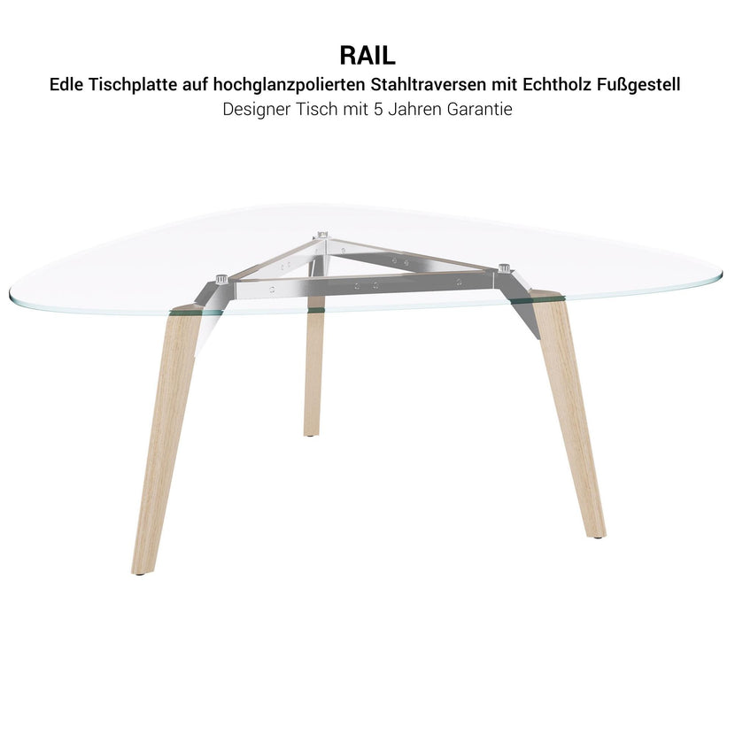 BRALCO RAIL meeting table | Triangular, 1794 x 1716 mm (6 people), gray tinted glass table top