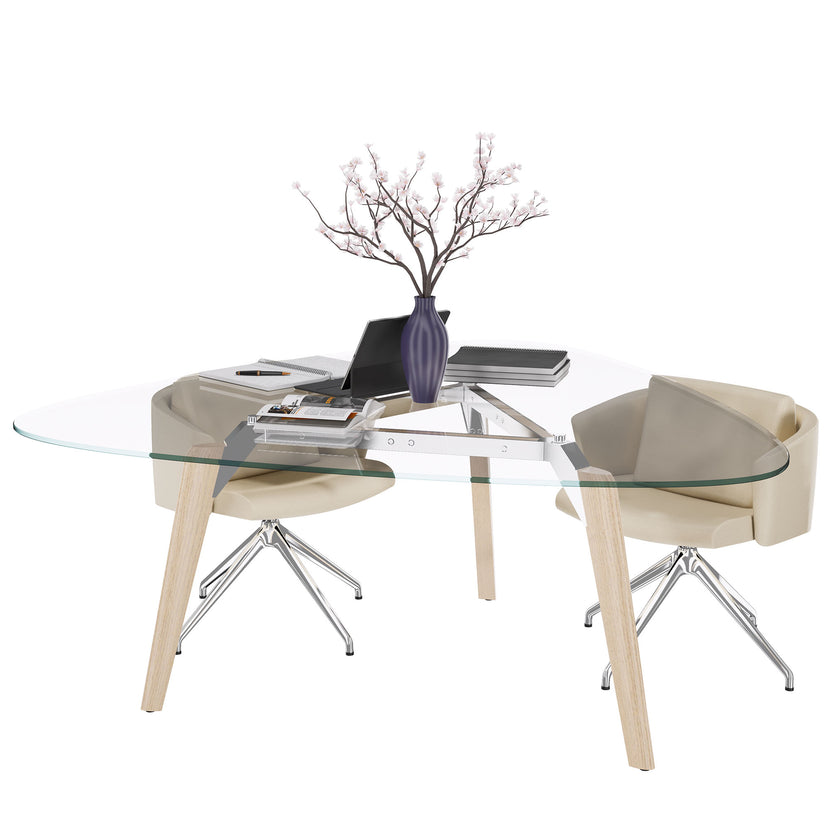 BRALCO RAIL meeting table | Triangular, 1794 x 1716 mm (6 people), glass table top
