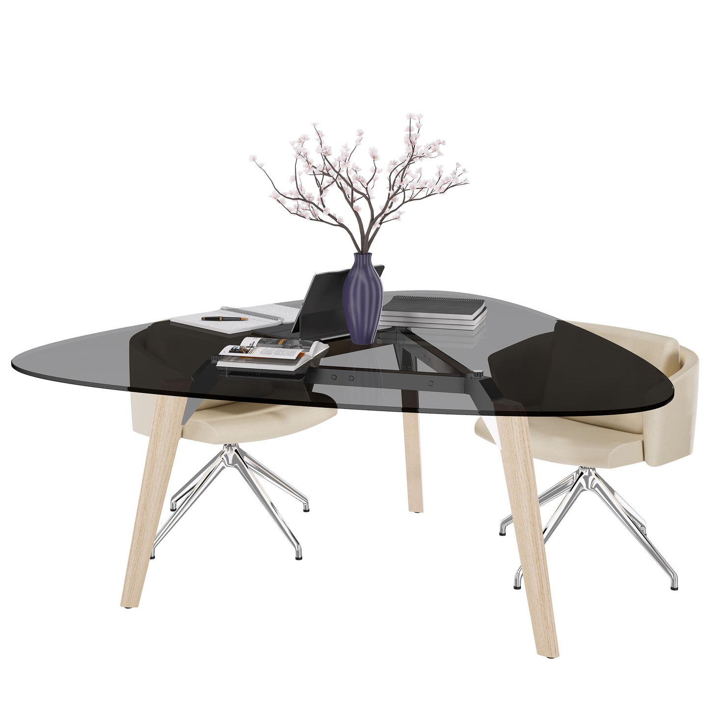 BRALCO RAIL meeting table | Triangular, 1794 x 1716 mm (6 people), gray tinted glass table top