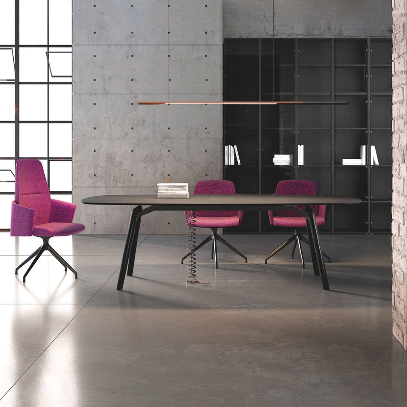 BRALCO RAIL meeting table | Boat shape 2400 - 2800 mm (8 - 10 people) | Real wood, dark gray oak