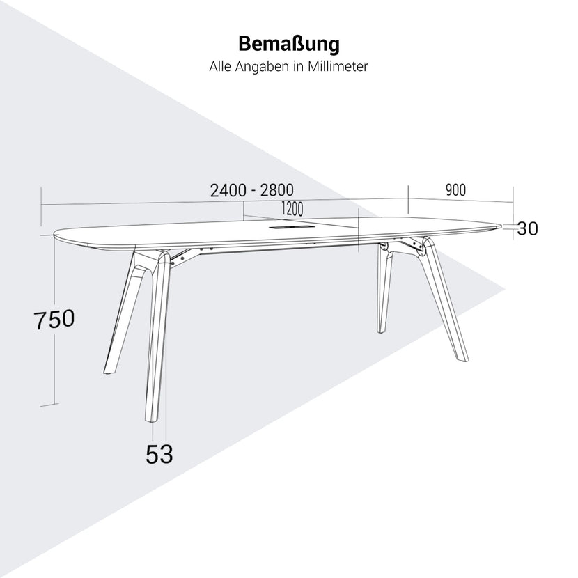 BRALCO RAIL meeting table | Boat shape 2400 - 2800 mm (8 - 10 people) | Real wood, light gray oak