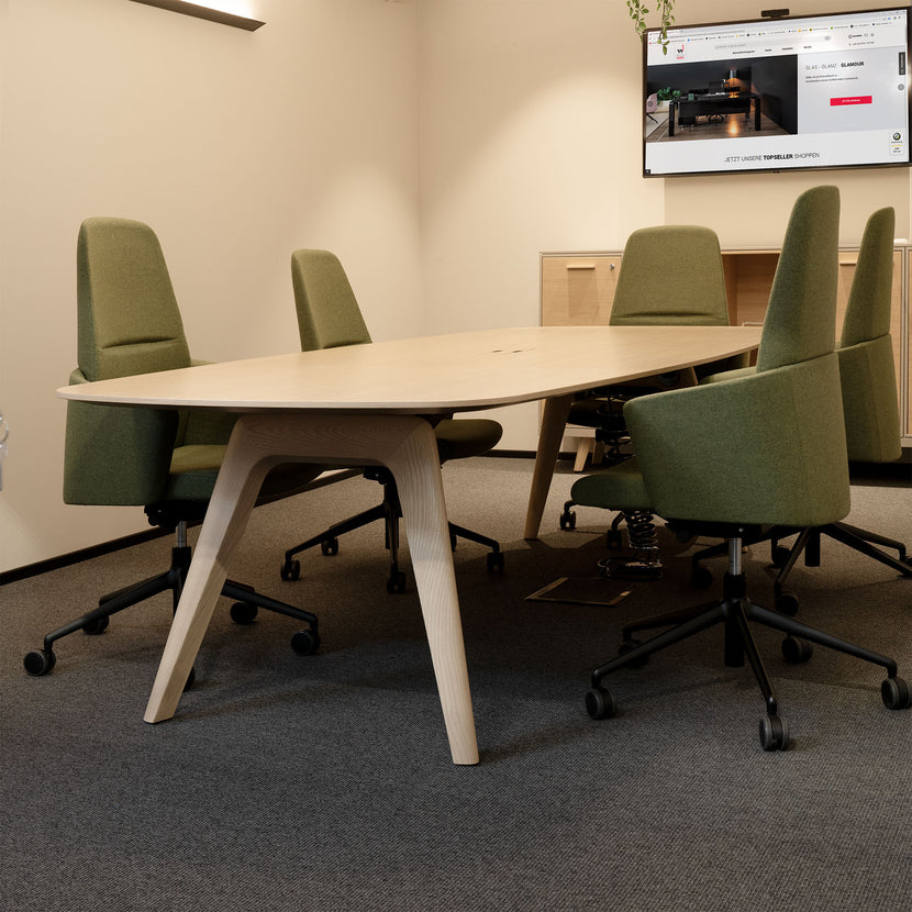 BRALCO RAIL Meeting table | Boat shape 2400 - 2800 mm (8 - 10 persons) | Real wood, white oak
