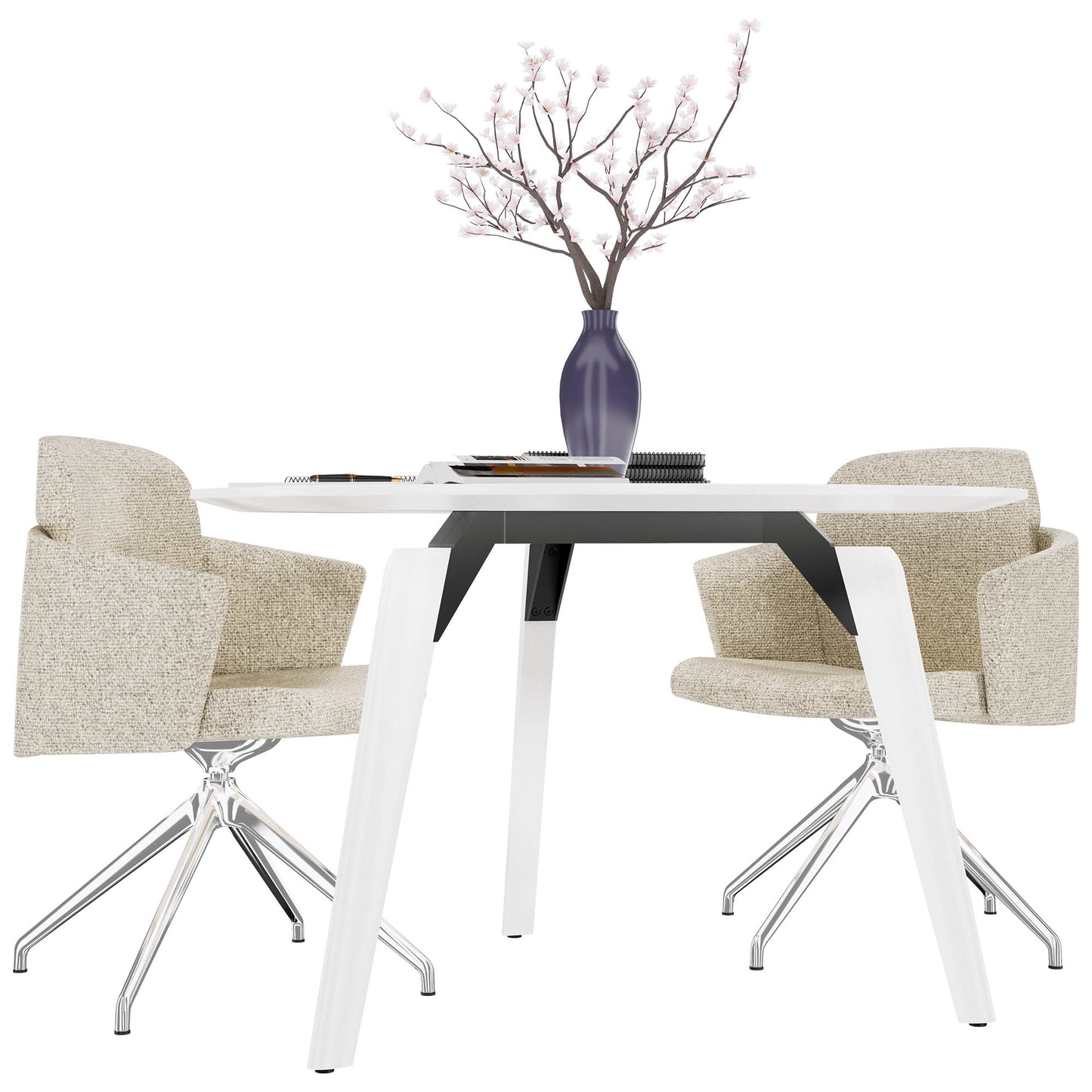 BRALCO RAIL Meeting table | Round, 1200 - 1600 mm (4 - 6 persons), real wood, white oak