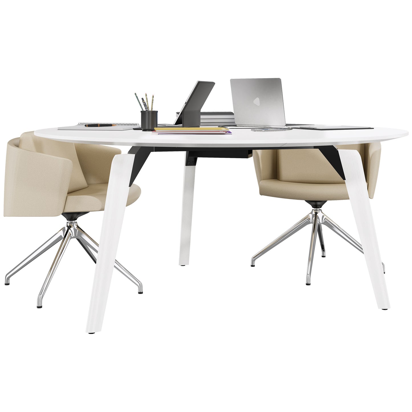 BRALCO RAIL Meeting table | Round, 1200 - 1600 mm (4 - 6 persons), real wood, white oak