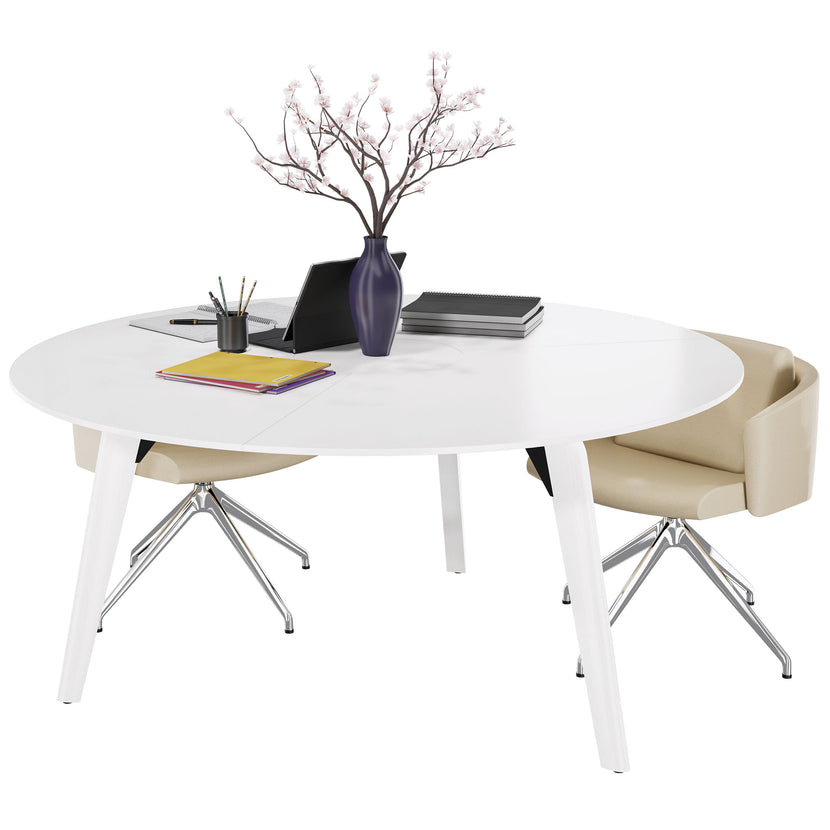BRALCO RAIL Meeting table | Round, 1200 - 1600 mm (4 - 6 persons), real wood, white oak