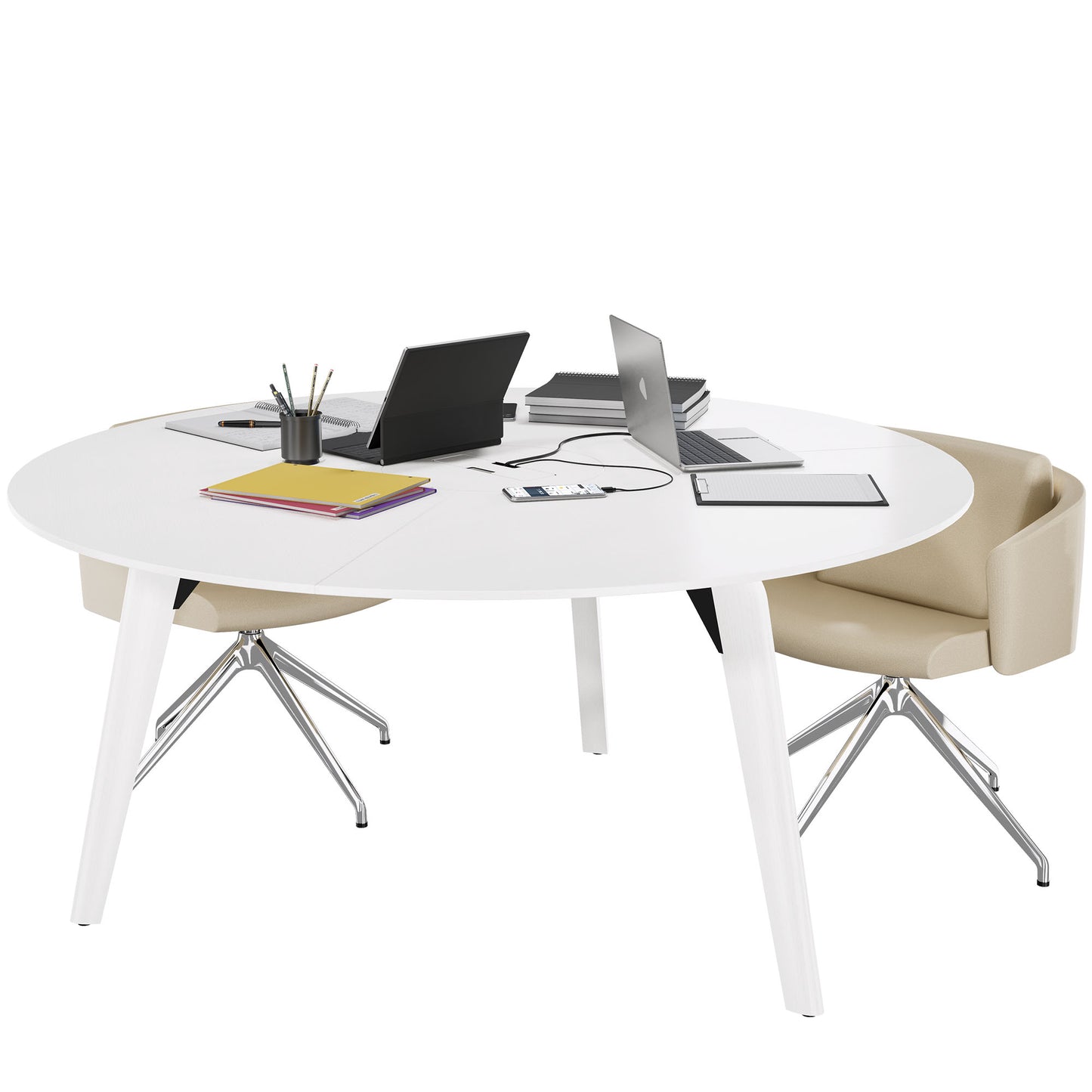 BRALCO RAIL Meeting table | Round, 1200 - 1600 mm (4 - 6 persons), real wood, white oak