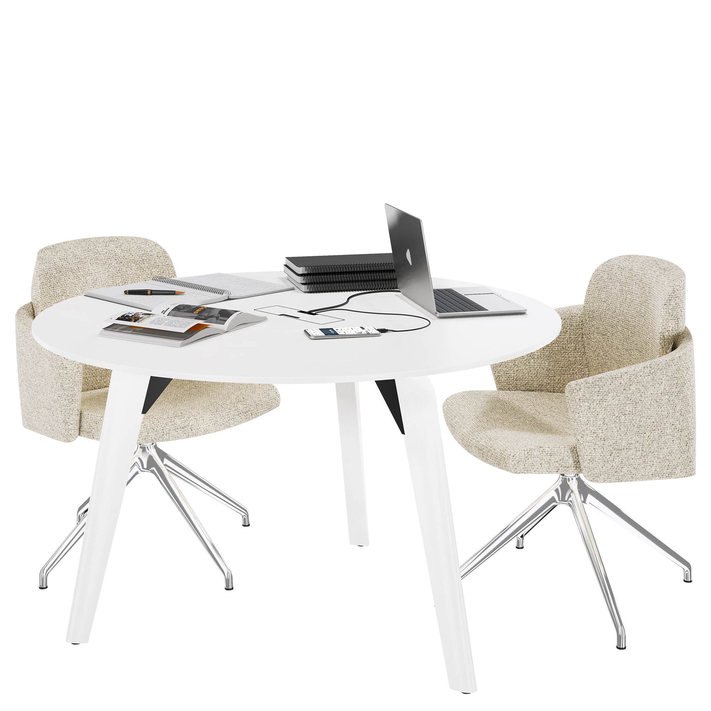 BRALCO RAIL Meeting table | Round, 1200 - 1600 mm (4 - 6 persons), real wood, white oak