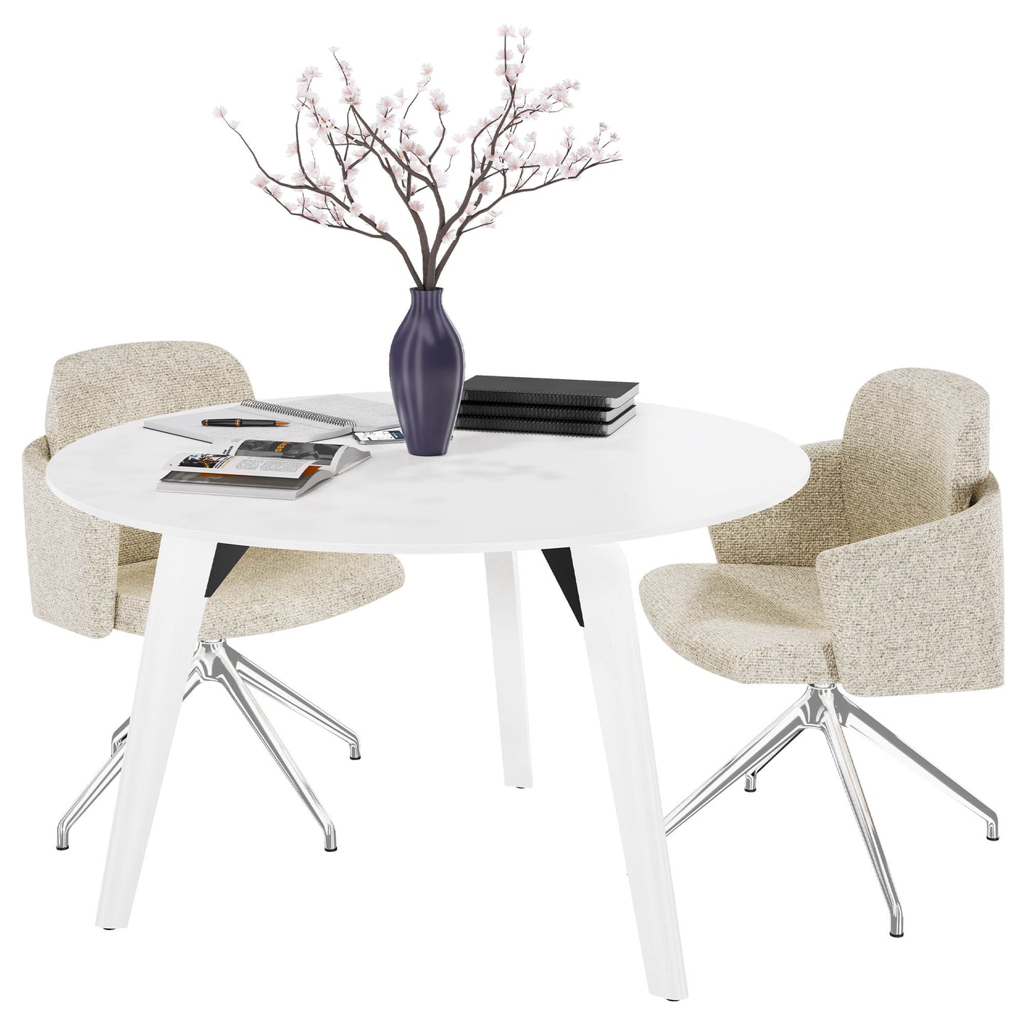 BRALCO RAIL Meeting table | Round, 1200 - 1600 mm (4 - 6 persons), real wood, white oak