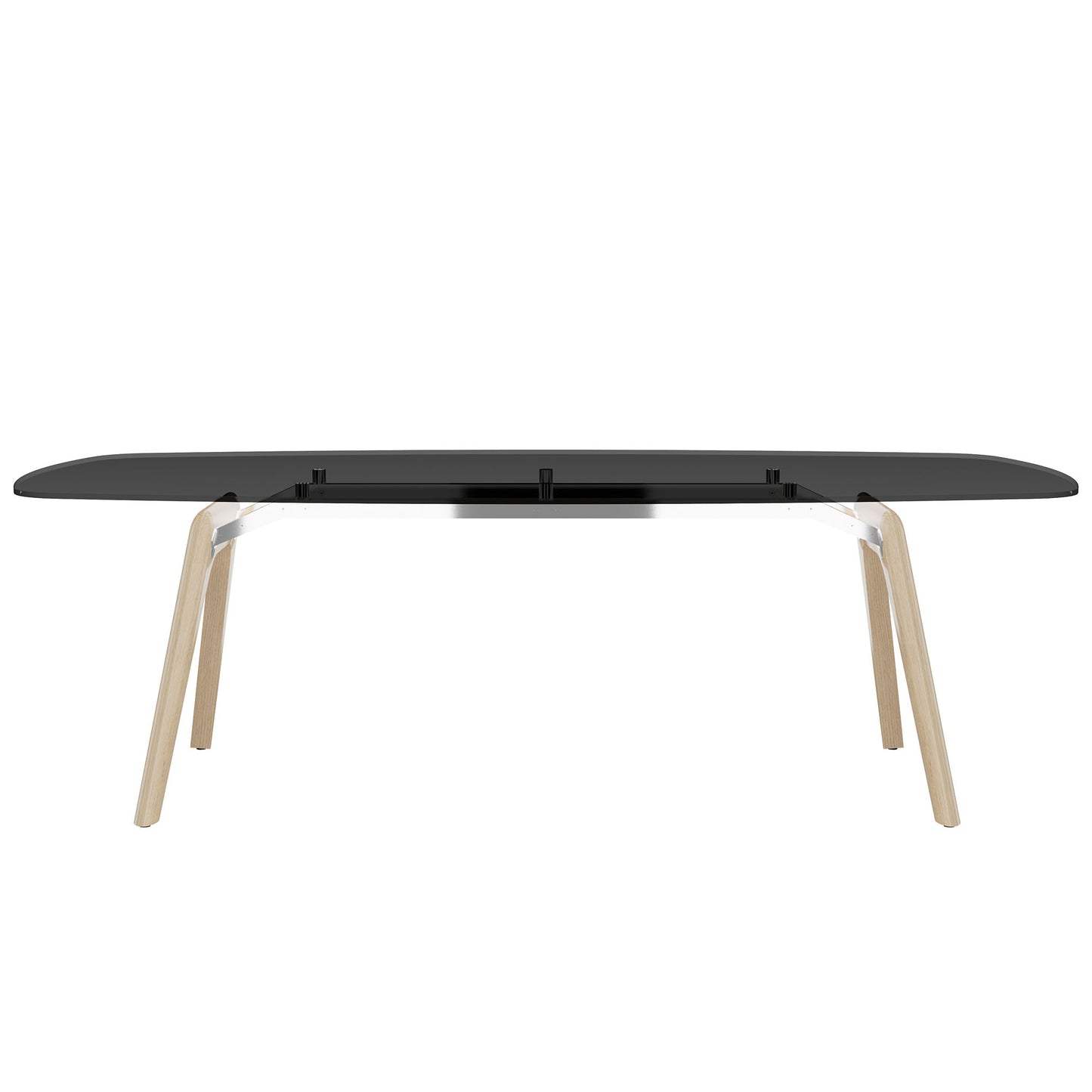 BRALCO RAIL meeting table | Boat shape, 2400 x 1200 x 750 mm (8 people) | gray tinted glass table top