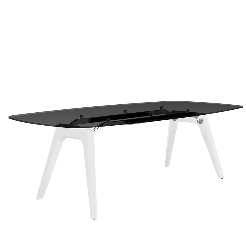 BRALCO RAIL meeting table | Boat shape, 2400 x 1200 x 750 mm (8 people) | gray tinted glass table top