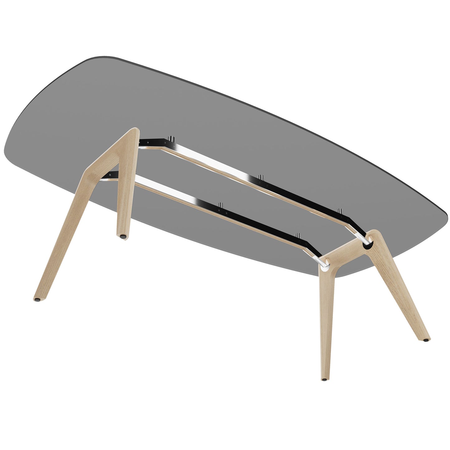 BRALCO RAIL meeting table | Boat shape, 2400 x 1200 x 750 mm (8 people) | gray tinted glass table top