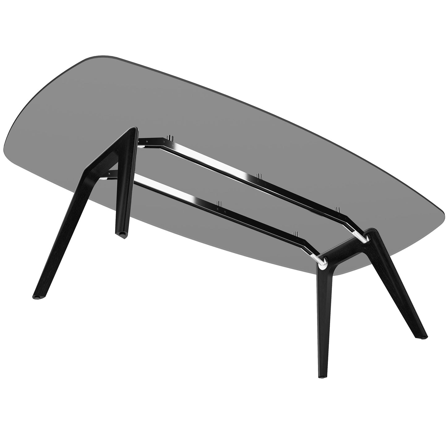 BRALCO RAIL meeting table | Boat shape, 2400 x 1200 x 750 mm (8 people) | gray tinted glass table top